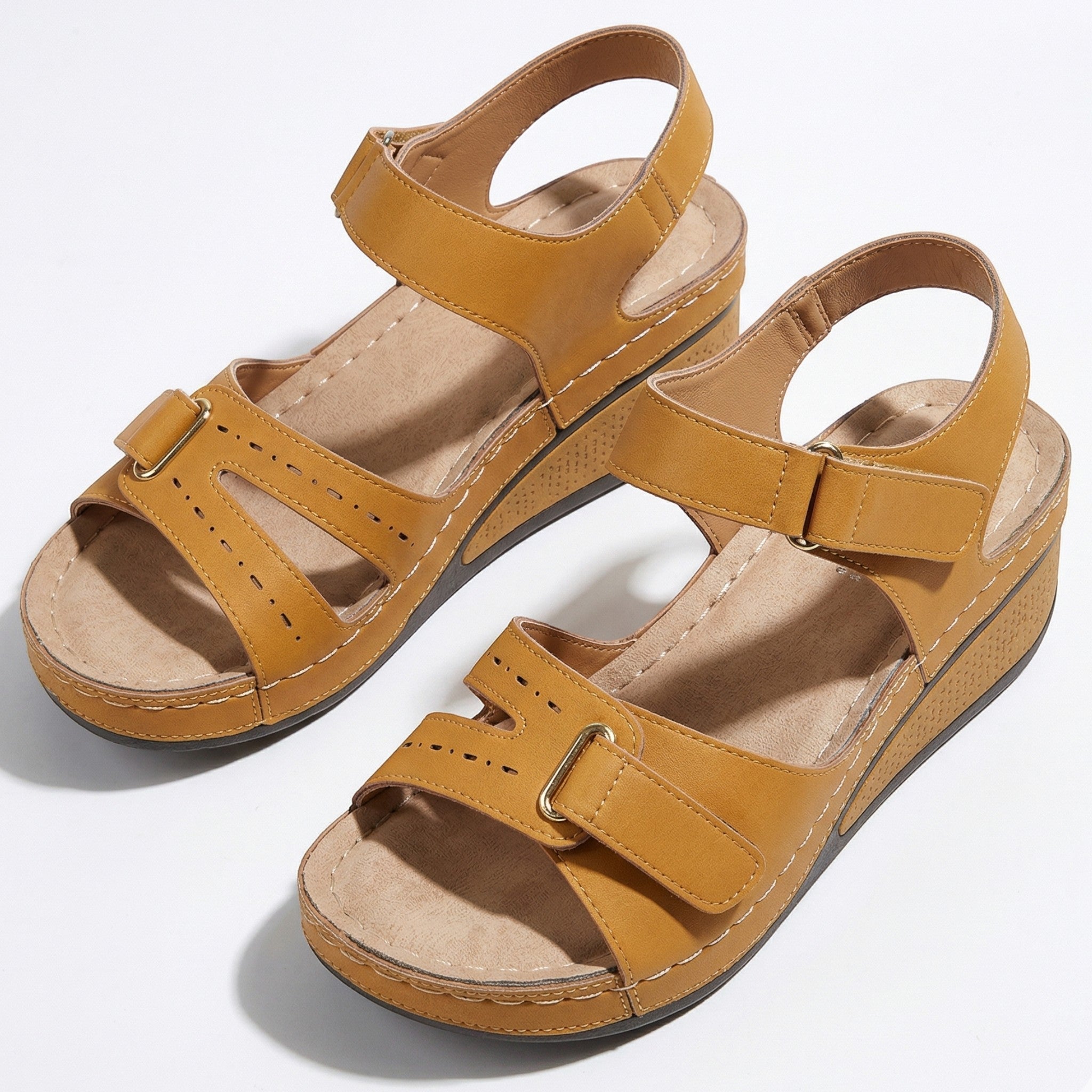 Eliza - Women's Adjustable Wedge Sandals - Sandal - Yellow - Taylor & Bennett