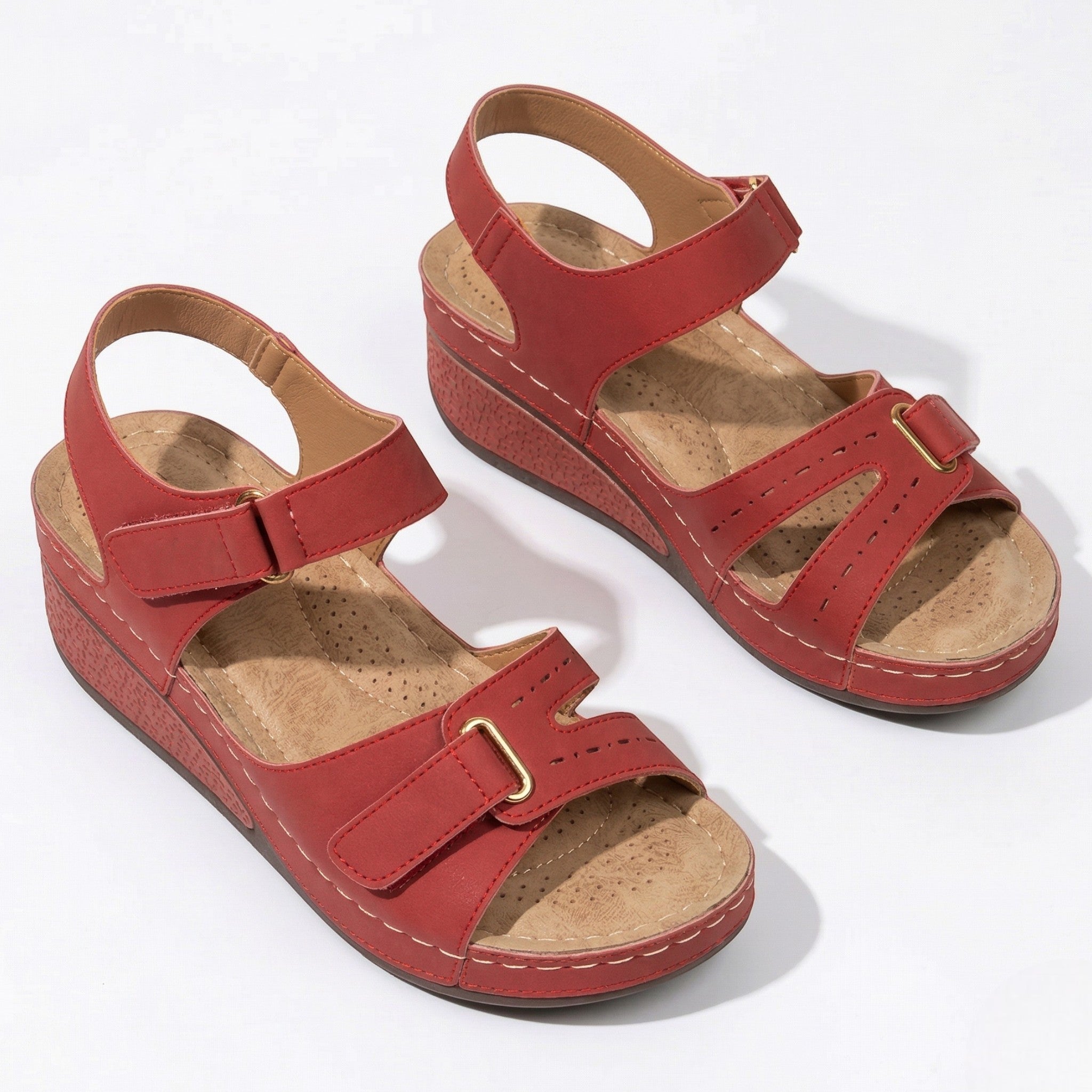 Eliza - Women's Adjustable Wedge Sandals - Sandal - Red - Taylor & Bennett