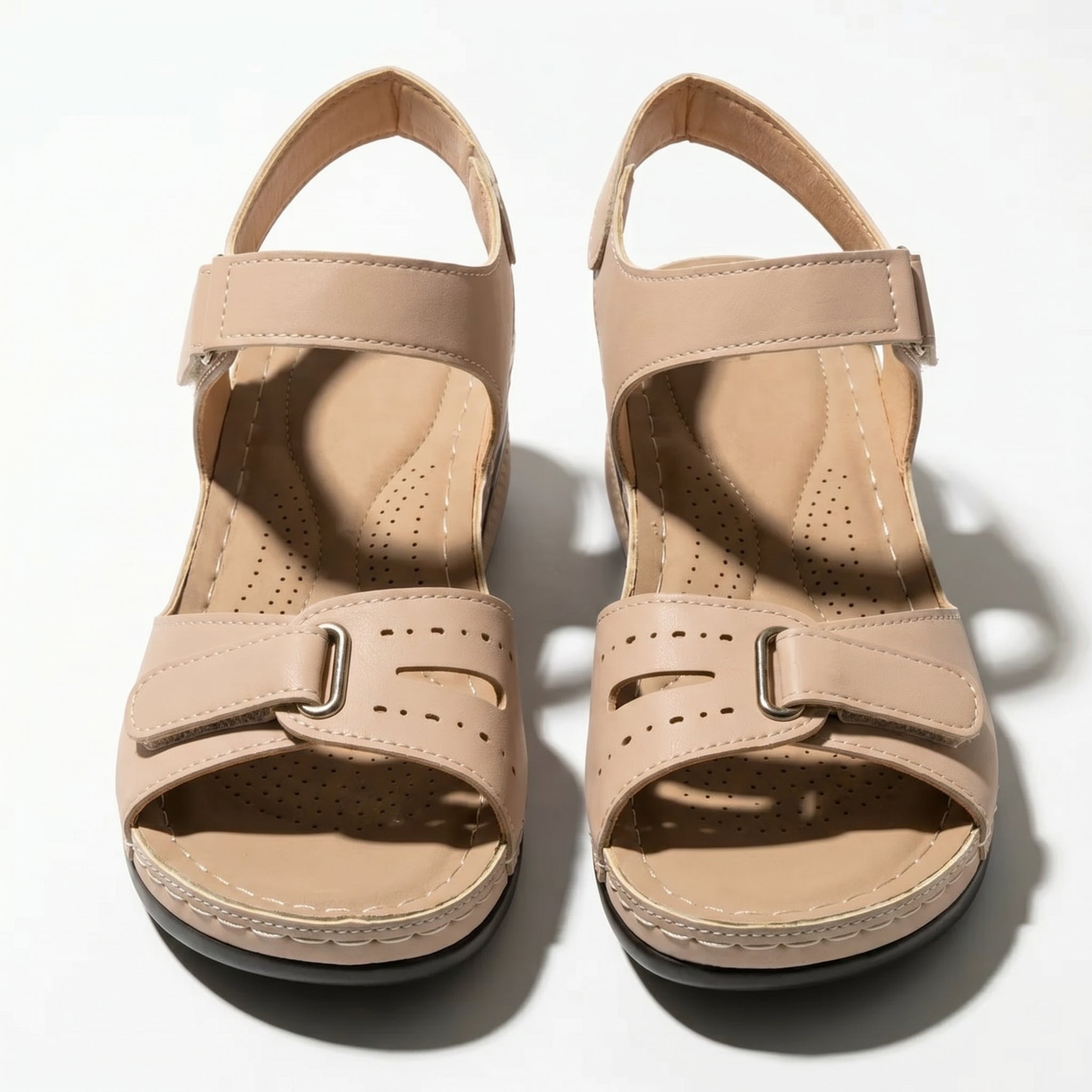 Eliza - Women's Adjustable Wedge Sandals - Sandal - Beige - Taylor & Bennett