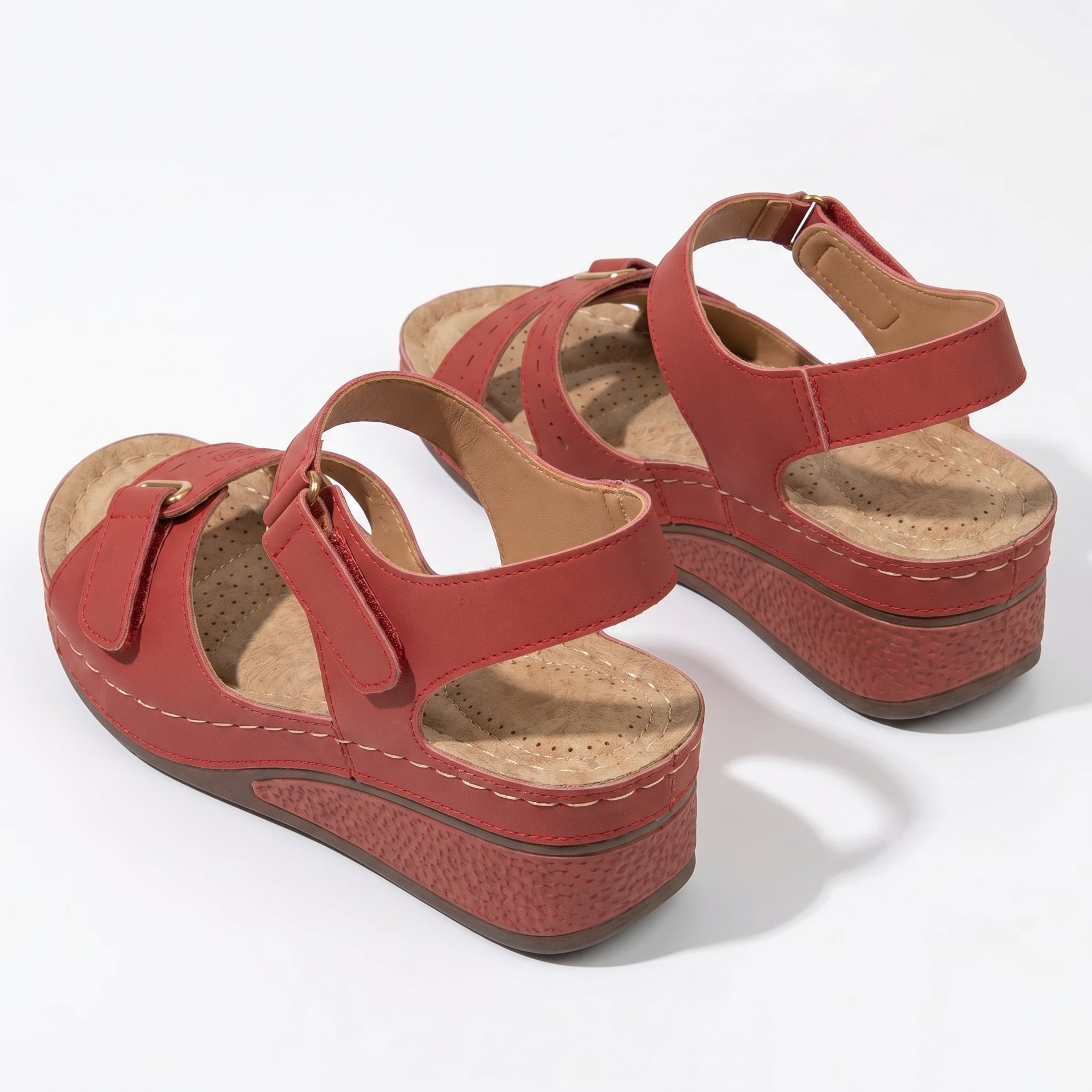 Eliza - Women's Adjustable Wedge Sandals - Sandal - Red - Taylor & Bennett