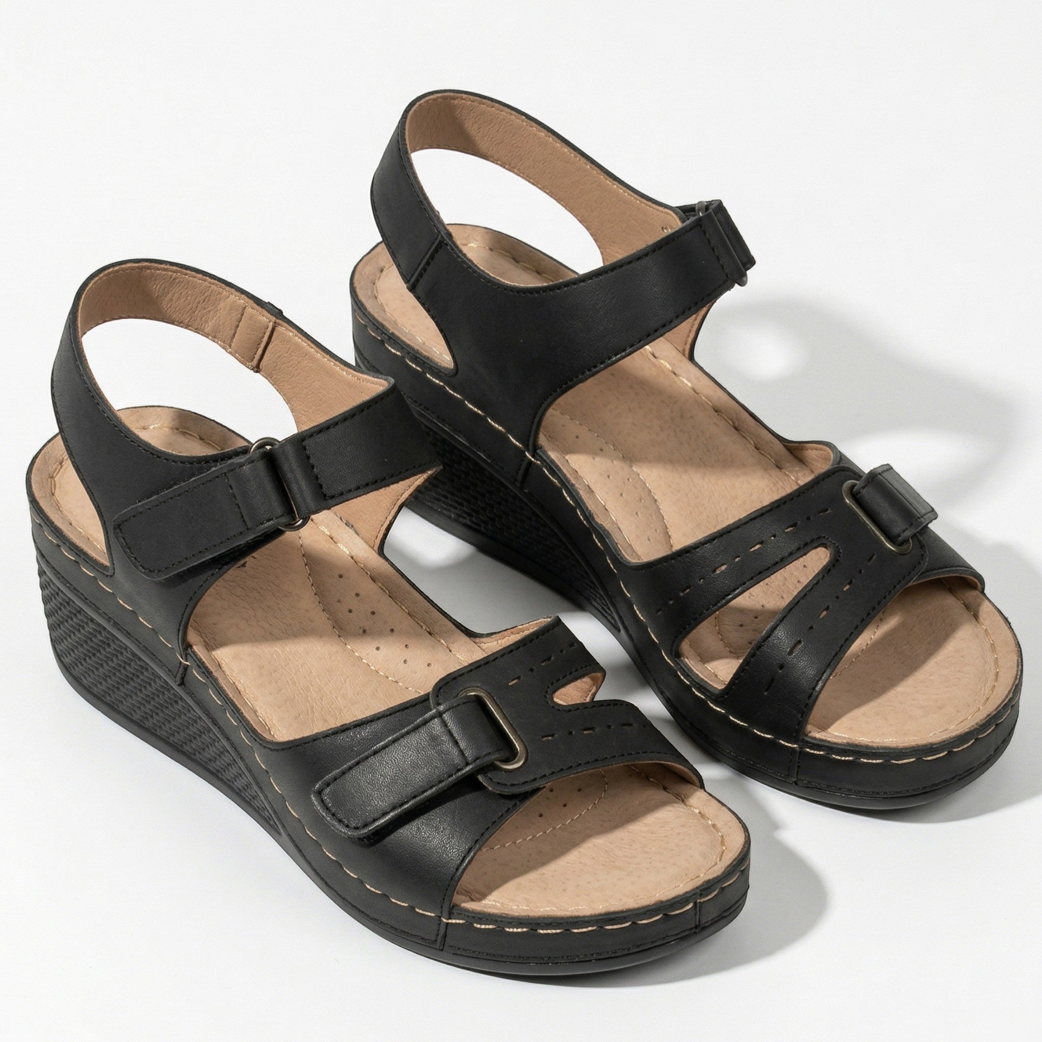 Eliza - Women's Adjustable Wedge Sandals - Sandal - Black - Taylor & Bennett