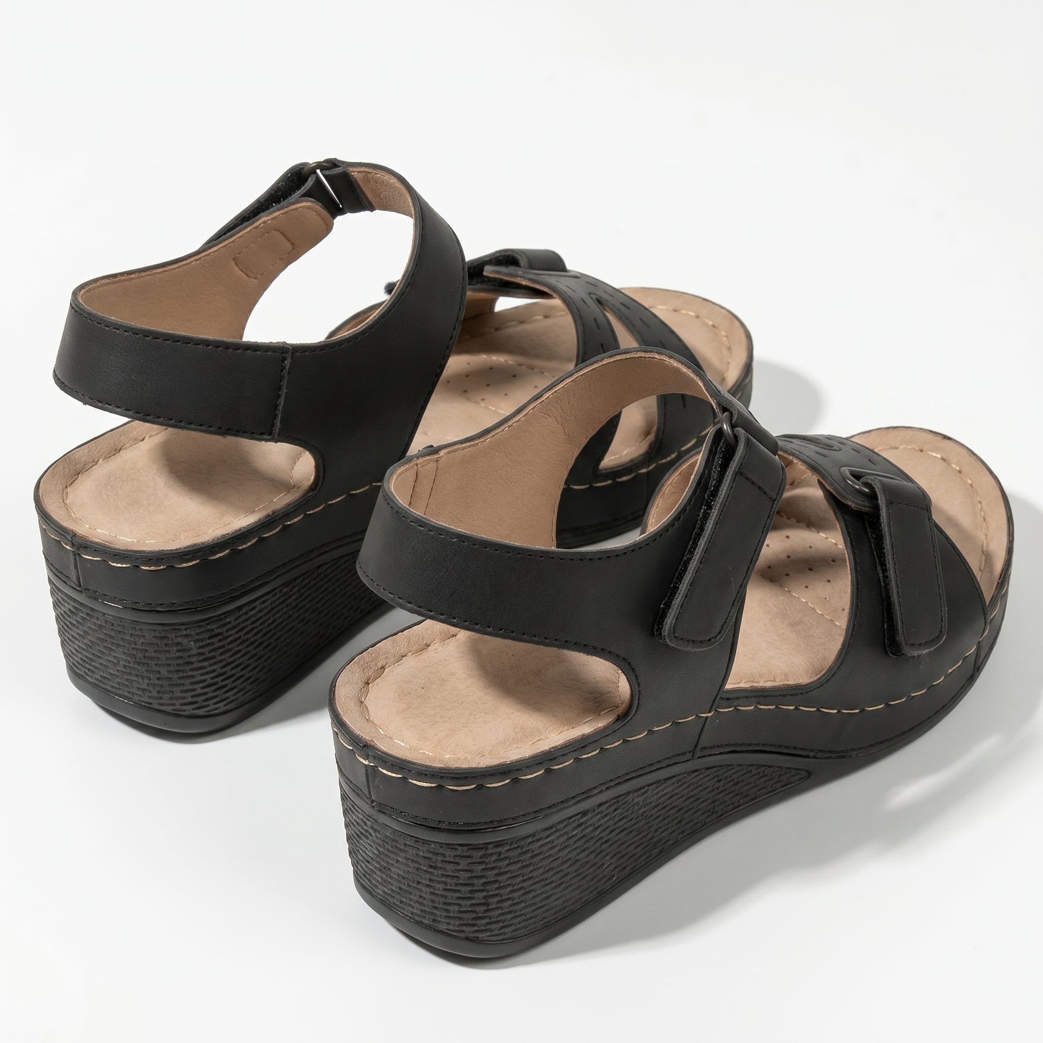 Eliza - Women's Adjustable Wedge Sandals - Sandal - Black - Taylor & Bennett
