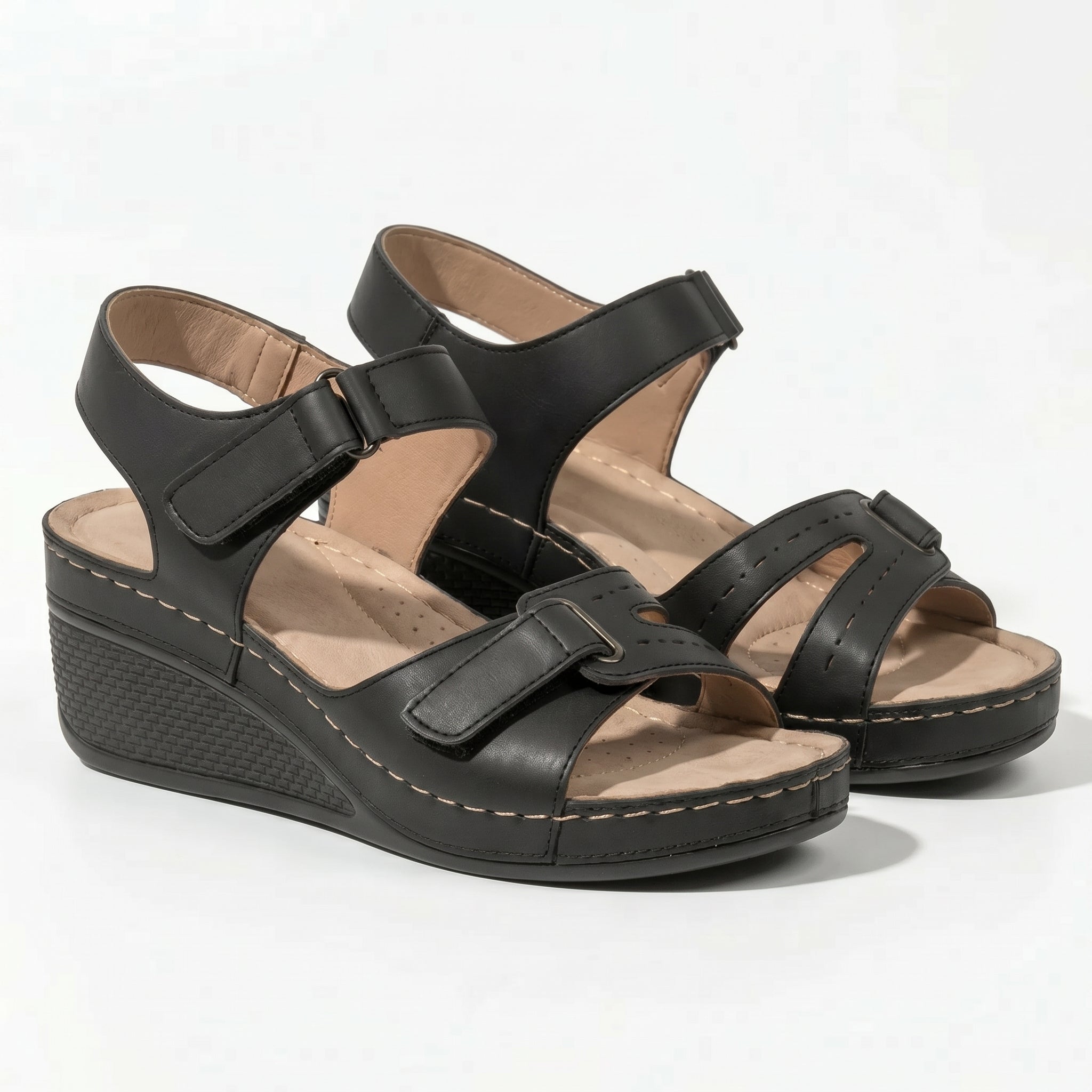 Eliza - Women's Adjustable Wedge Sandals - Sandal - Black - Taylor & Bennett
