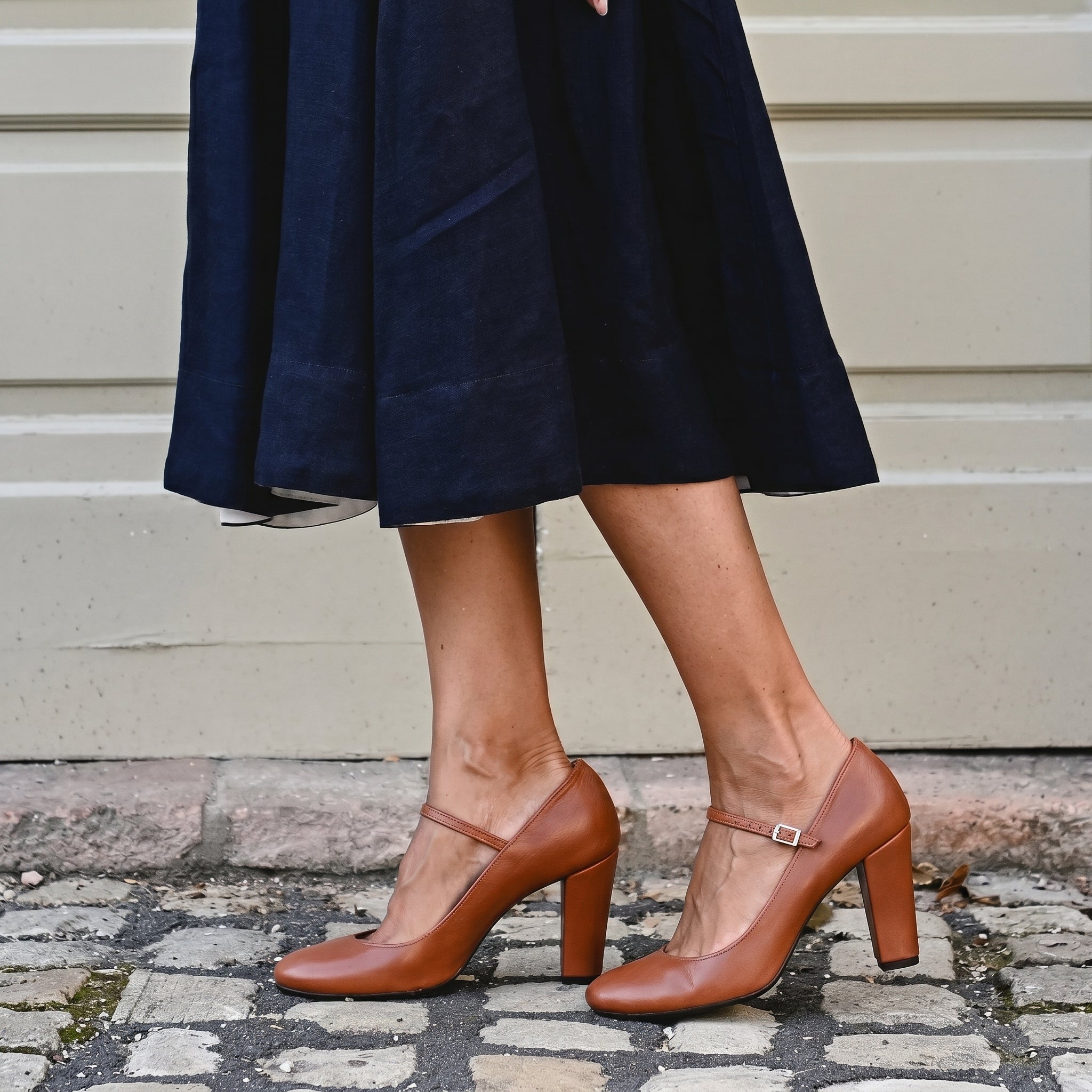 Eliza - Women's Mary Jane Block Heel Pumps with Buckle Strap - Sandals - Brown - Taylor & Bennett