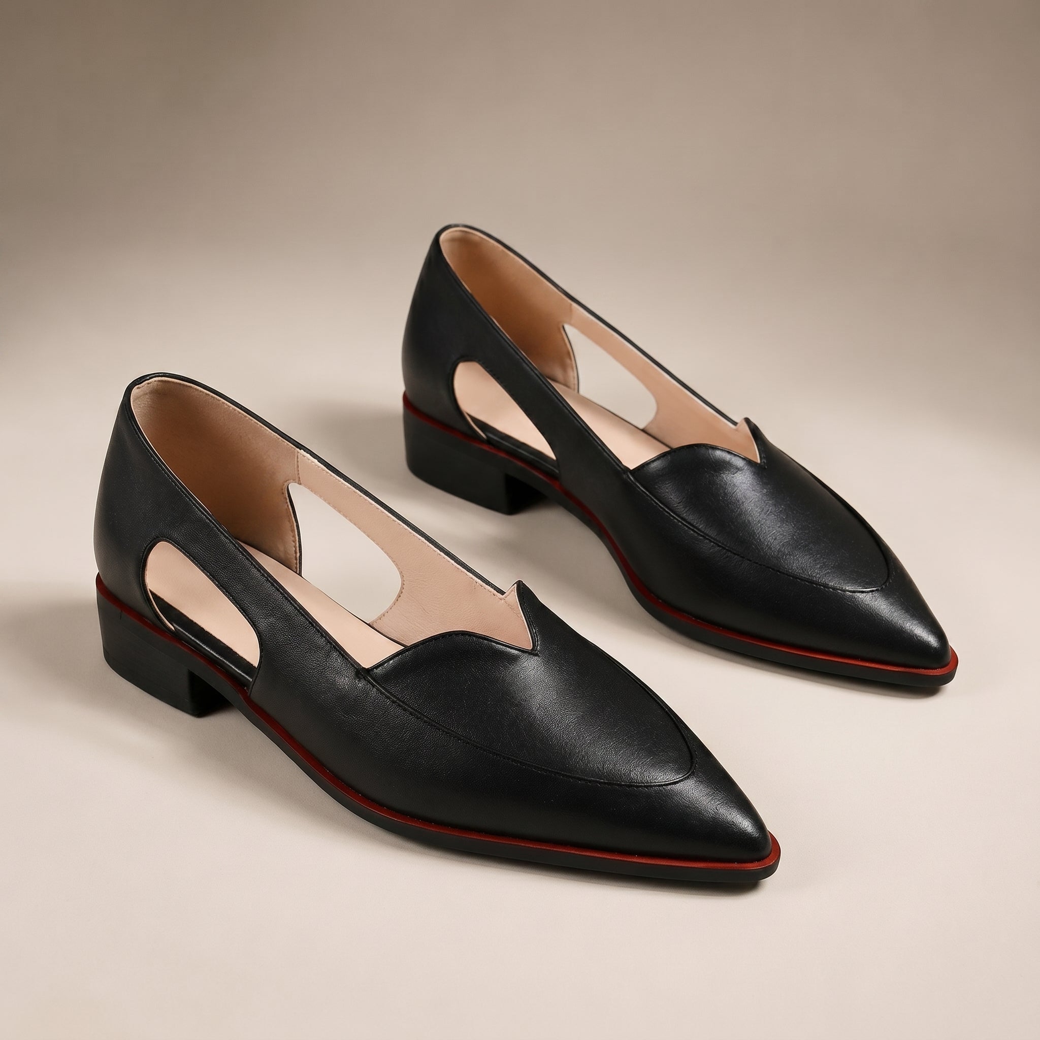 Eliza - Women's Pointed Toe Cut-Out Flats - Shoes - Black - Taylor & Bennett