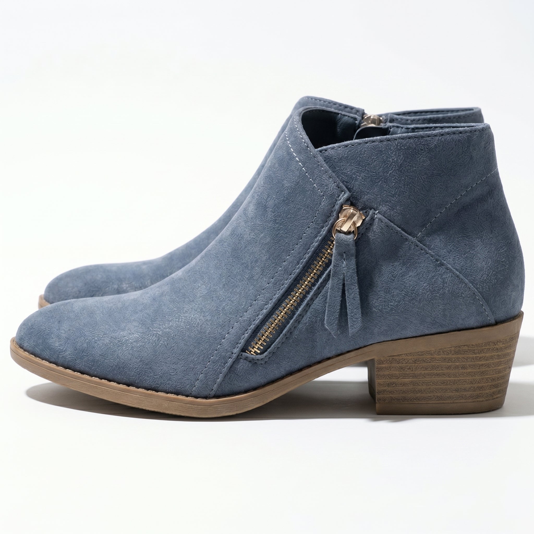 Eliza - Women's Side Zip Ankle Boots - Shoes - Blue - Taylor & Bennett