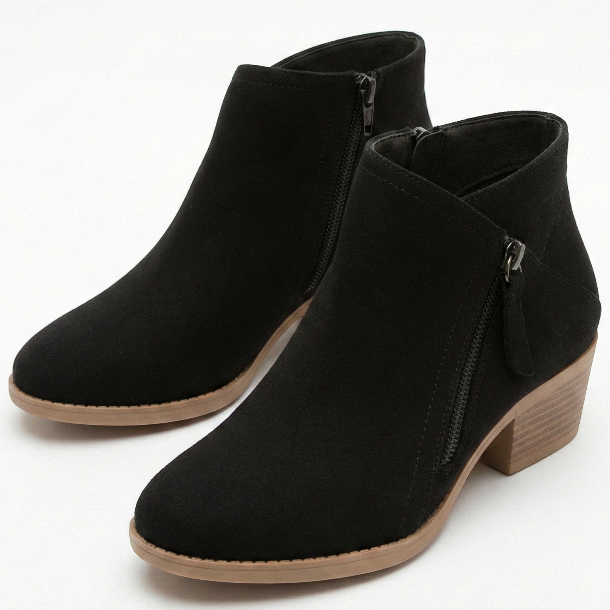 Eliza - Women's Suede Side Zip Ankle Boots - Shoes - Black - Taylor & Bennett
