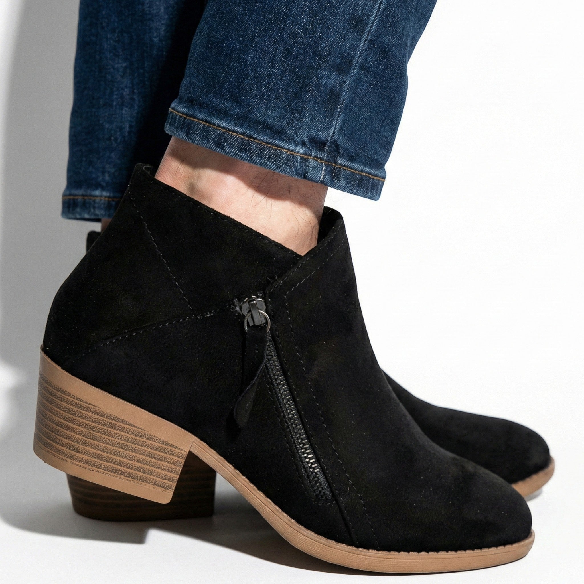Eliza - Women's Suede Side Zip Ankle Boots - Shoes - Black - Taylor & Bennett