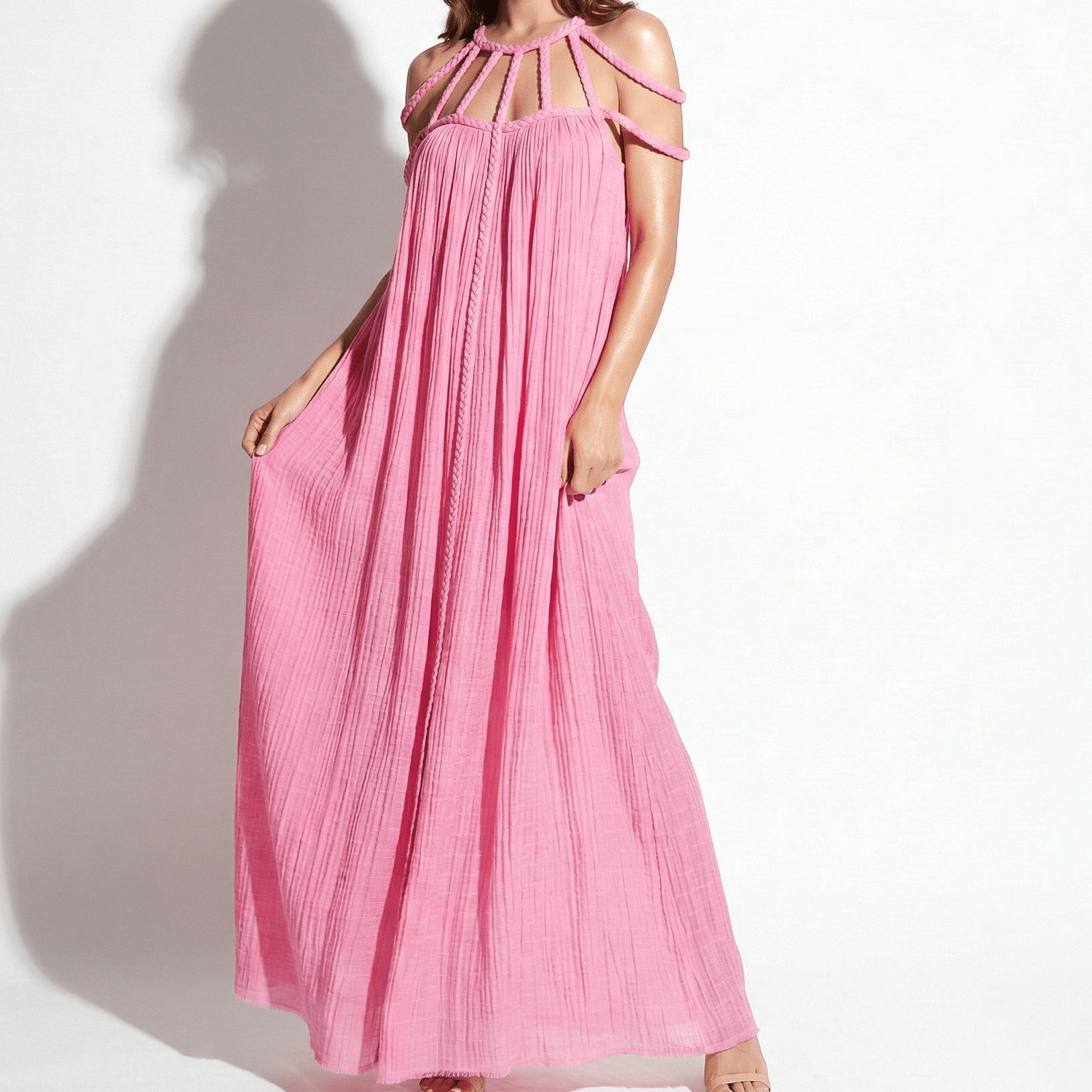 Elizabeth - Women's Draped Rope Neck Cover - Up Maxi Dress - Dresses - Pink - Taylor & Bennett
