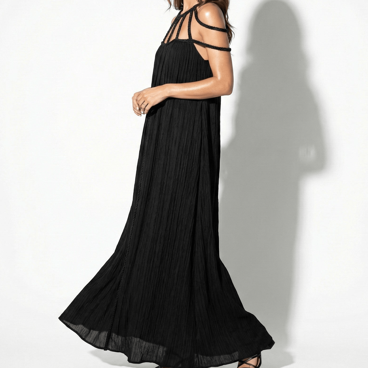 Elizabeth - Women's Draped Rope Neck Cover - Up Maxi Dress - Dresses - Black - Taylor & Bennett