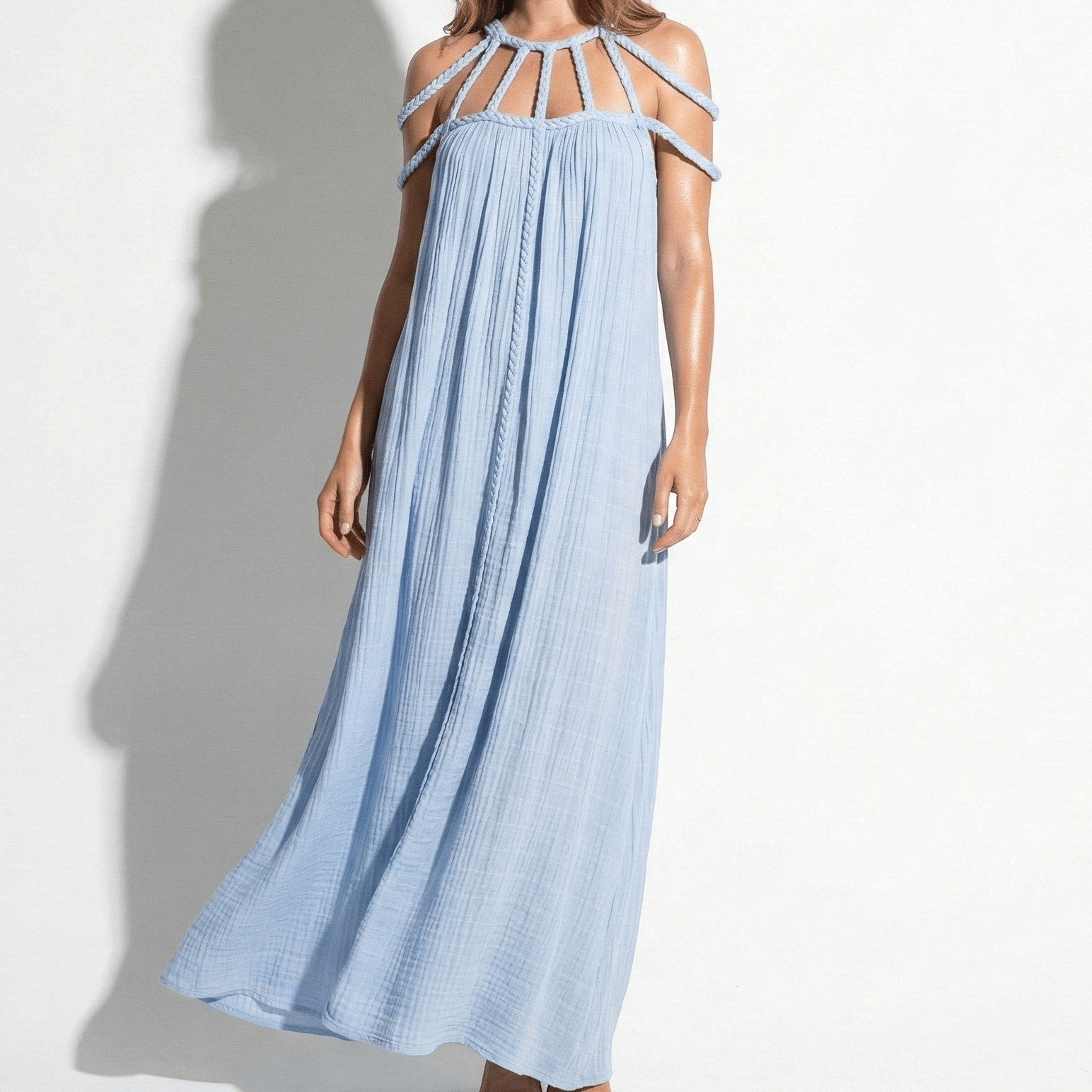 Elizabeth - Women's Draped Rope Neck Cover - Up Maxi Dress - Dresses - Blue - Taylor & Bennett