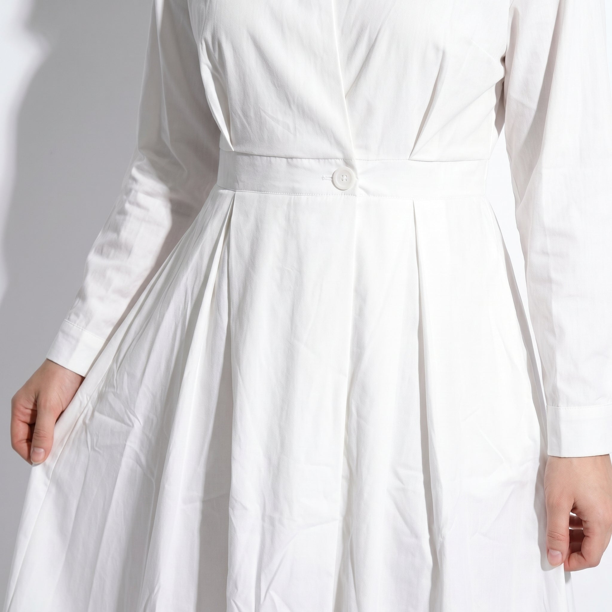 Emily - Women's Evening Long Sleeve Pleated Midi Dress - Dresses - White - Taylor & Bennett