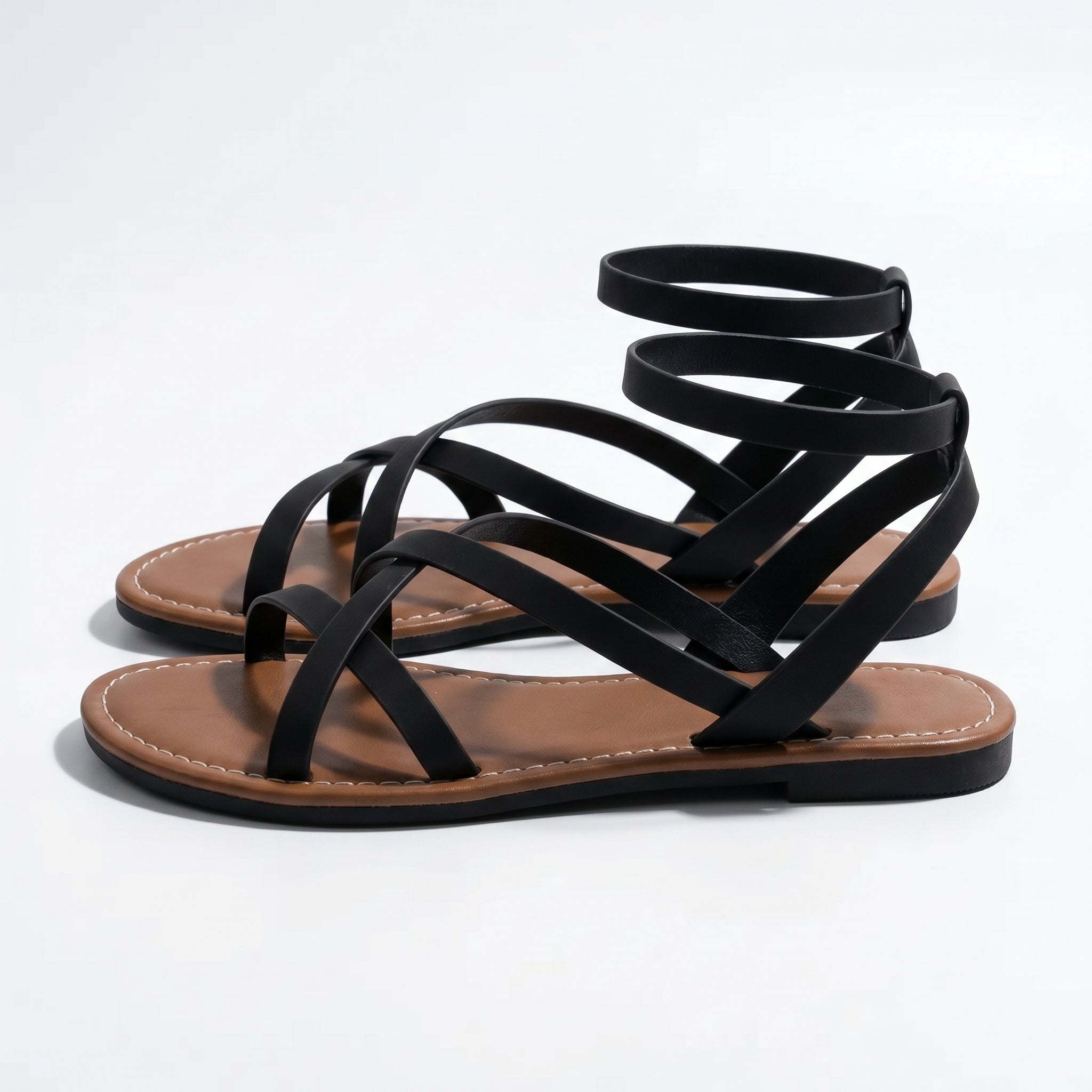 Emily - Women's Summer Flat Strap Sandals - Sandals - Black - Taylor & Bennett
