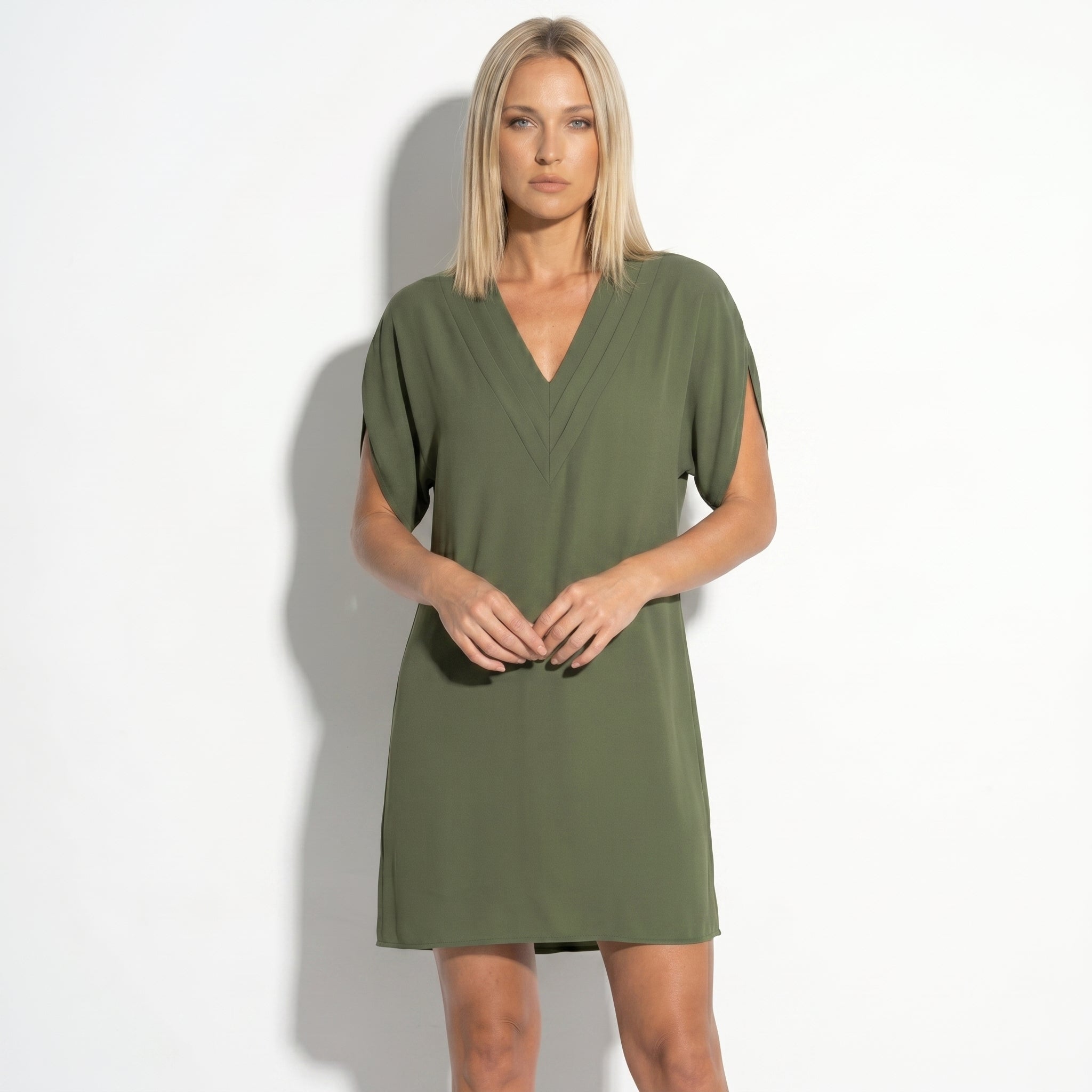 Emma - Women's Relaxed Fit Mini Dress - Dress - Army Green - Taylor & Bennett