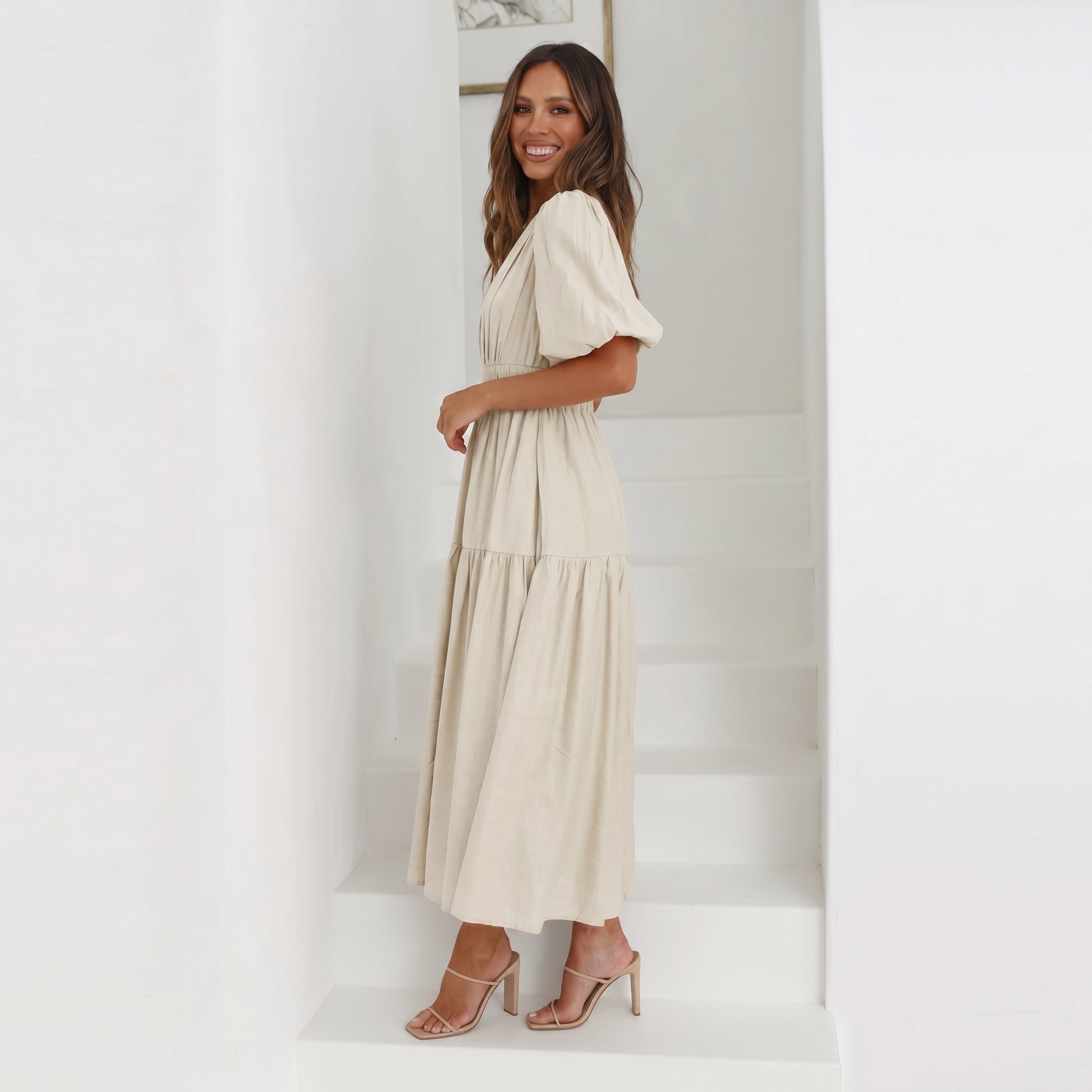 Emma - Women's Summer Smocked Waist Maxi Dress - Maxi Dresses - Cream - Taylor & Bennett