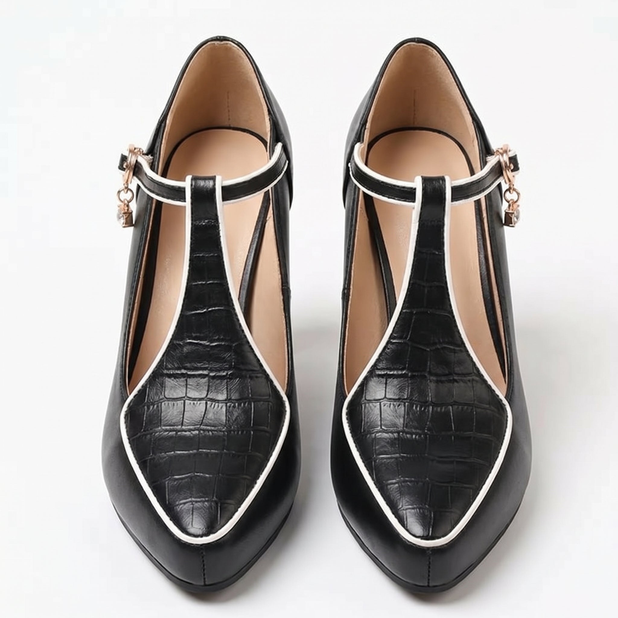 Evie - Women's T - Strap Block Heels - Sandal - Black - Taylor & Bennett