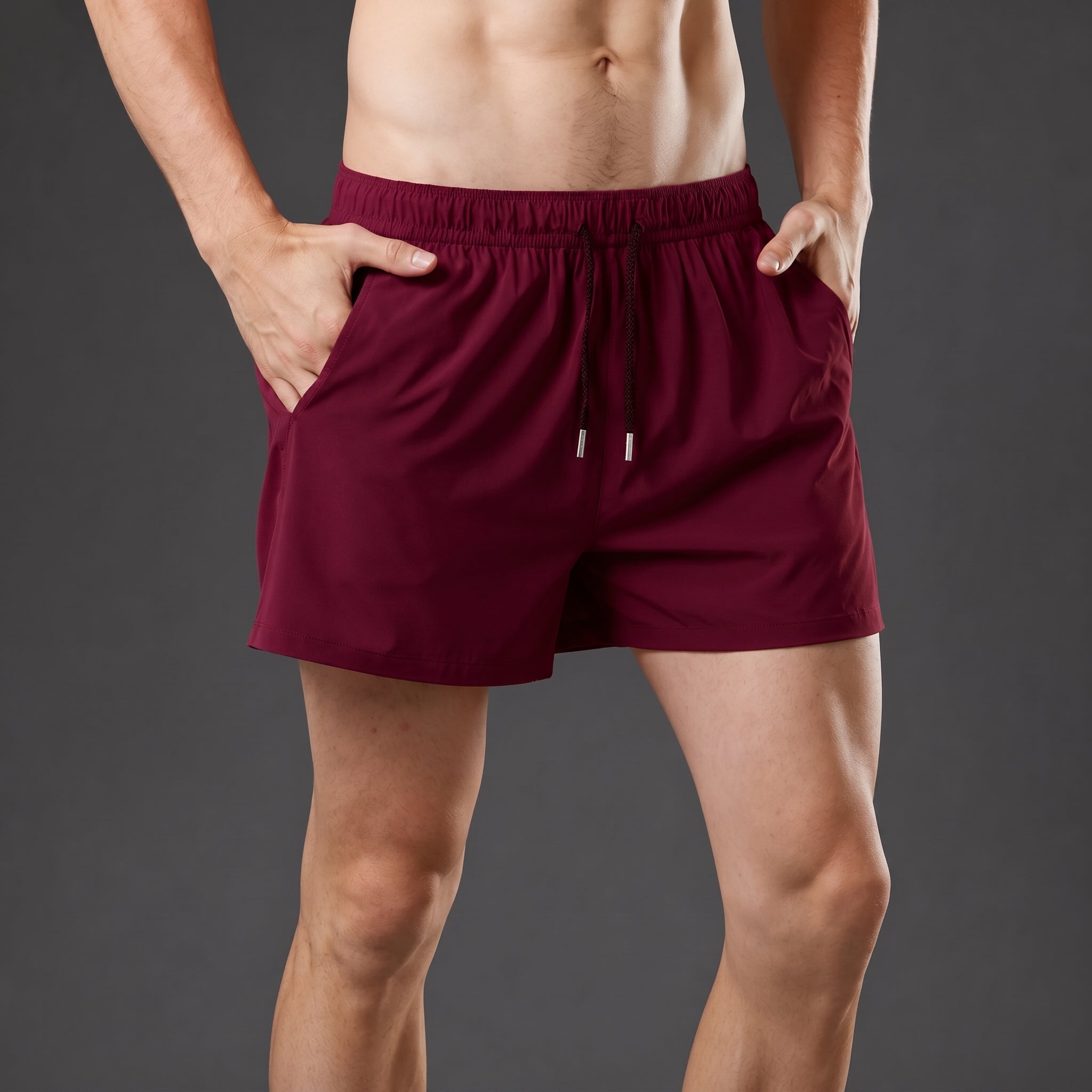 Fabian - Men's Summer Relaxed Fit Drawstring Swim Shorts - Shorts Men - Red - Taylor & Bennett
