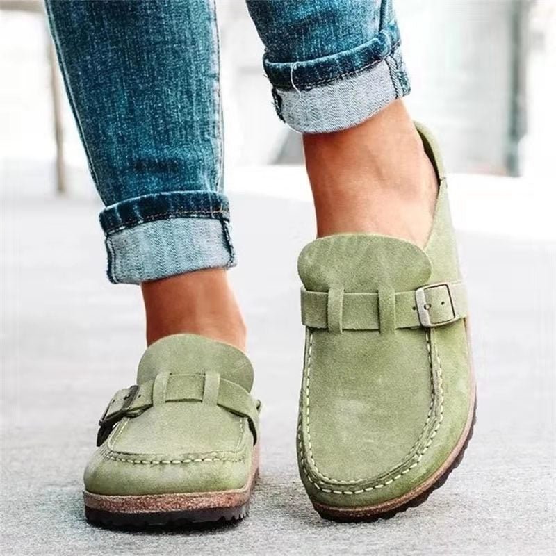 Fern - Women's Mules with Buckle Detail - Loafers - Green - Taylor & Bennett