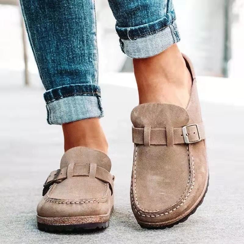 Fern - Women's Mules with Buckle Detail - Loafers - Khaki - Taylor & Bennett