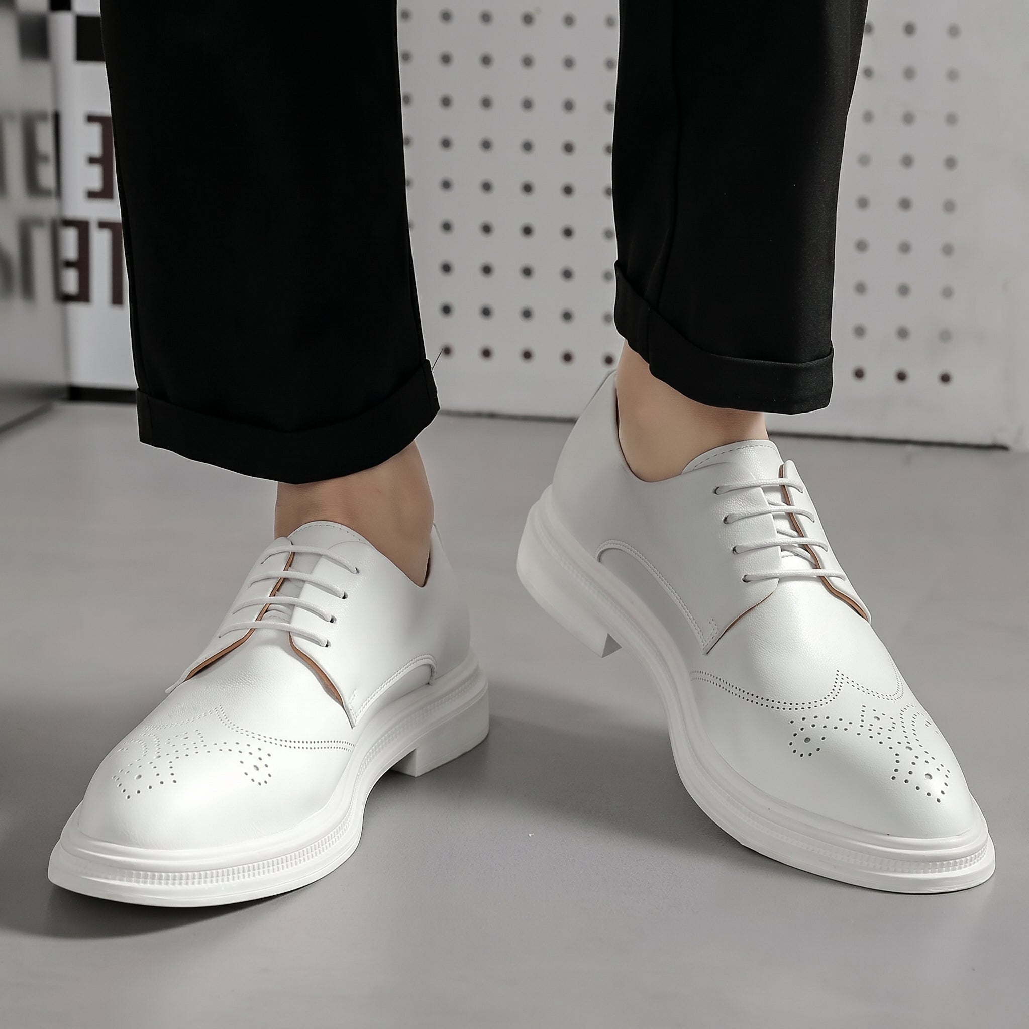 Fletcher - Men's Brogue Lace-Up Flat Sole Derby Shoes - Men's Shoes - White - Taylor & Bennett