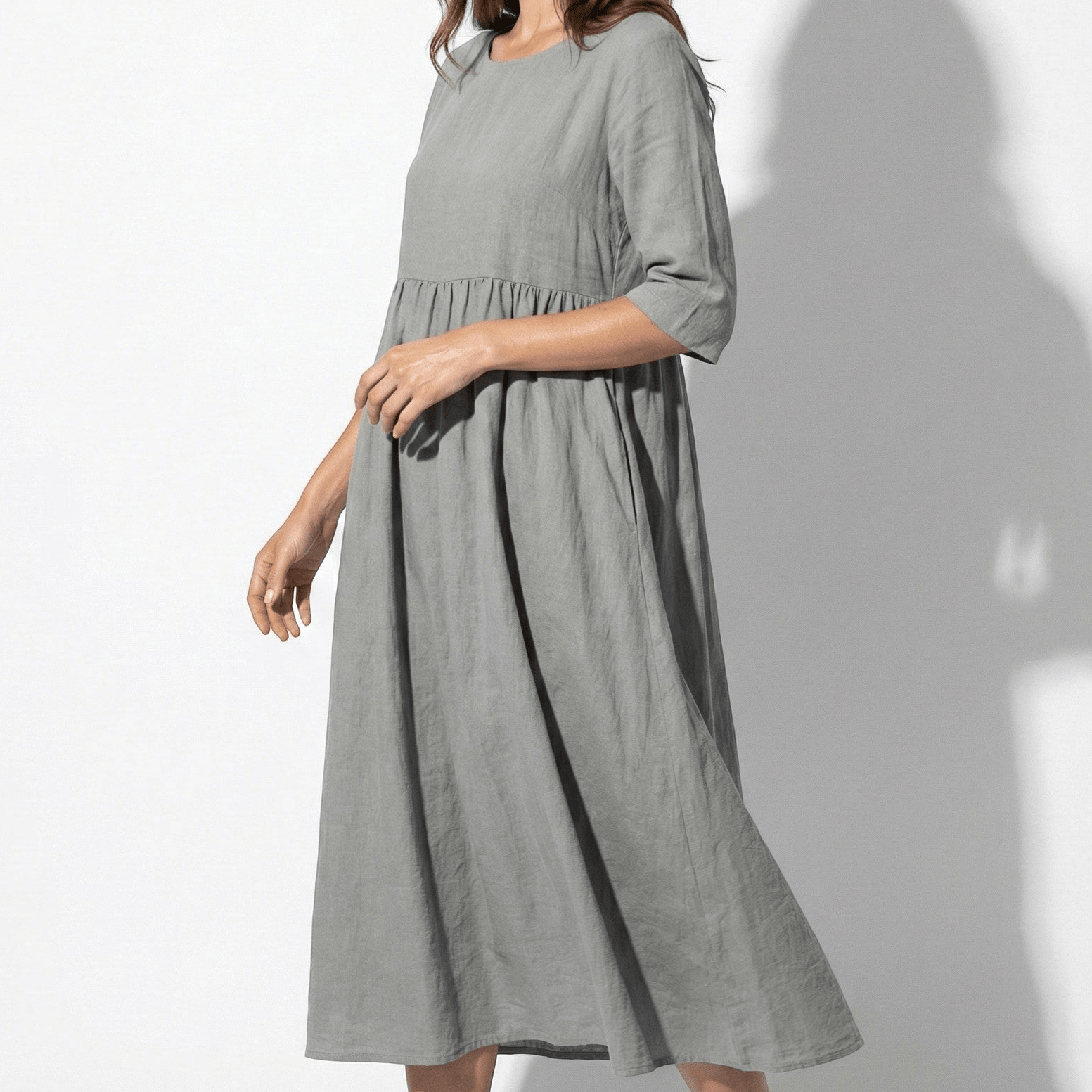 Florence - Women's Breathable Midi Dress with Functional Pockets - Dress - Grey - Taylor & Bennett