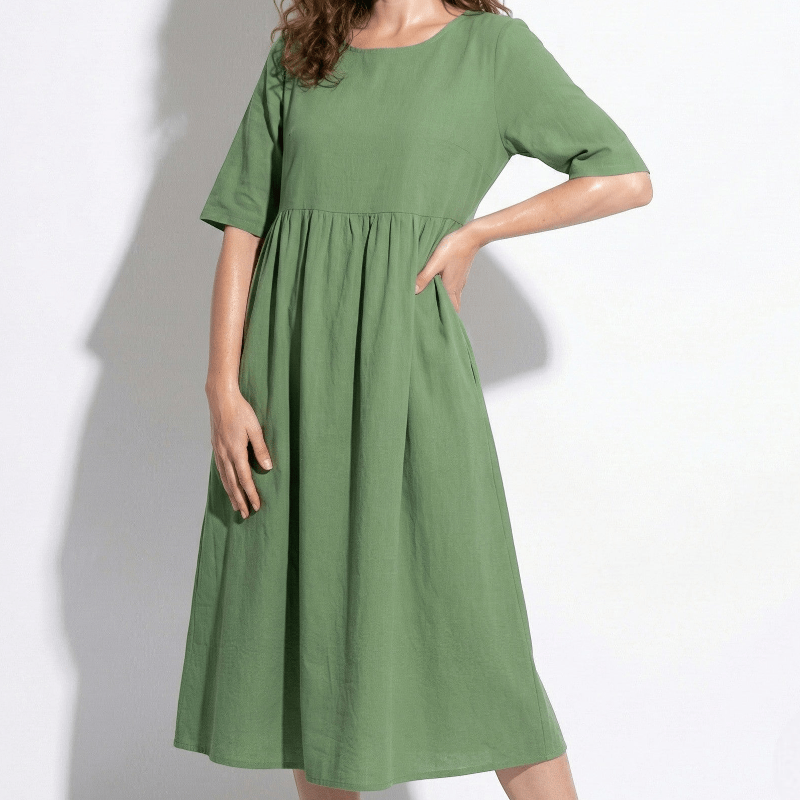 Florence - Women's Breathable Midi Dress with Functional Pockets - Dress - Light Green - Taylor & Bennett