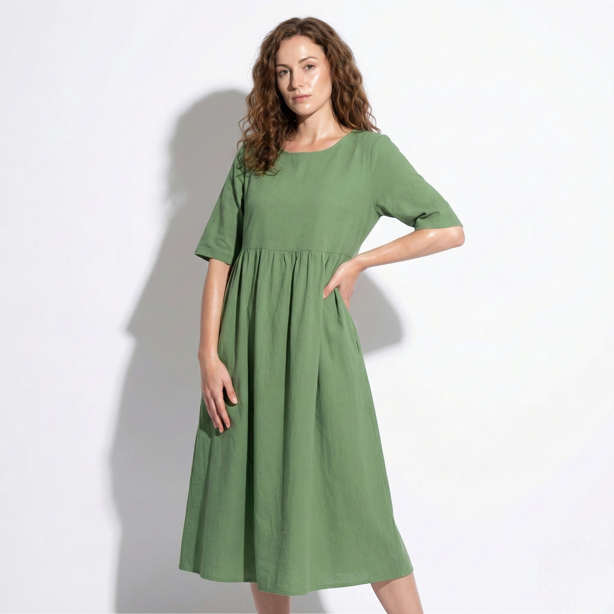 Florence - Women's Breathable Midi Dress with Functional Pockets - Dress - Light Green - Taylor & Bennett