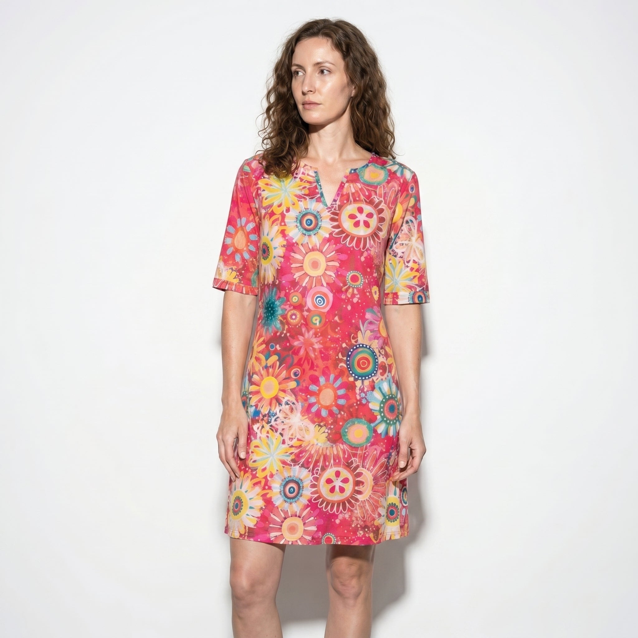 Florence - Women's Floral V - Neck Summer Mini Dress - Women Dress - Pink - Taylor & Bennett