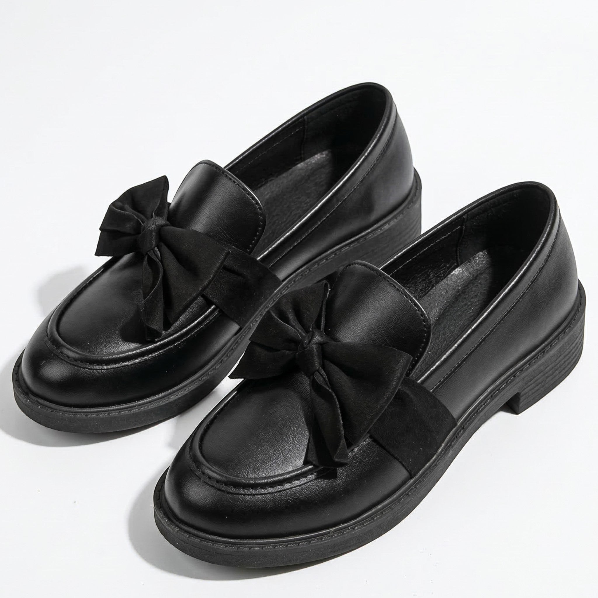 Florence - Women's Platform Loafers with Bow Detail - Loafers - Black - Taylor & Bennett