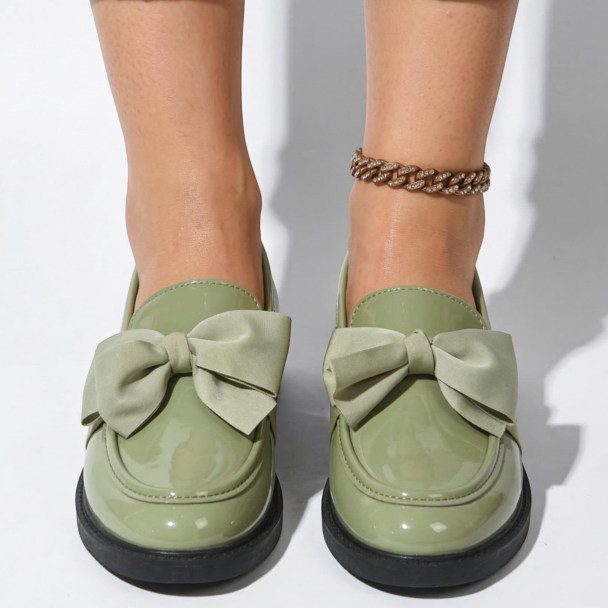 Florence - Women's Platform Loafers with Bow Detail - Loafers - Green - Taylor & Bennett
