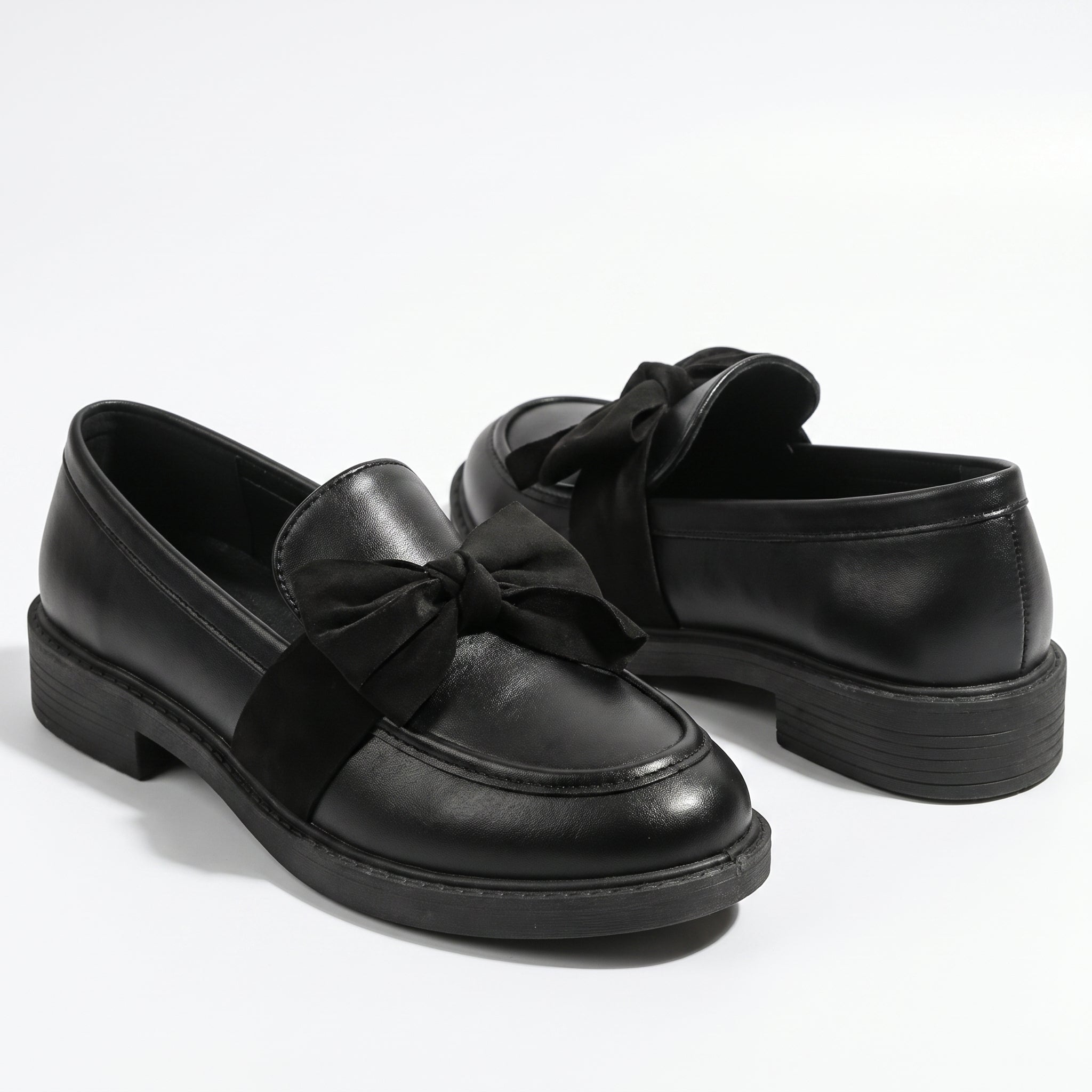 Florence - Women's Platform Loafers with Bow Detail - Loafers - Black - Taylor & Bennett