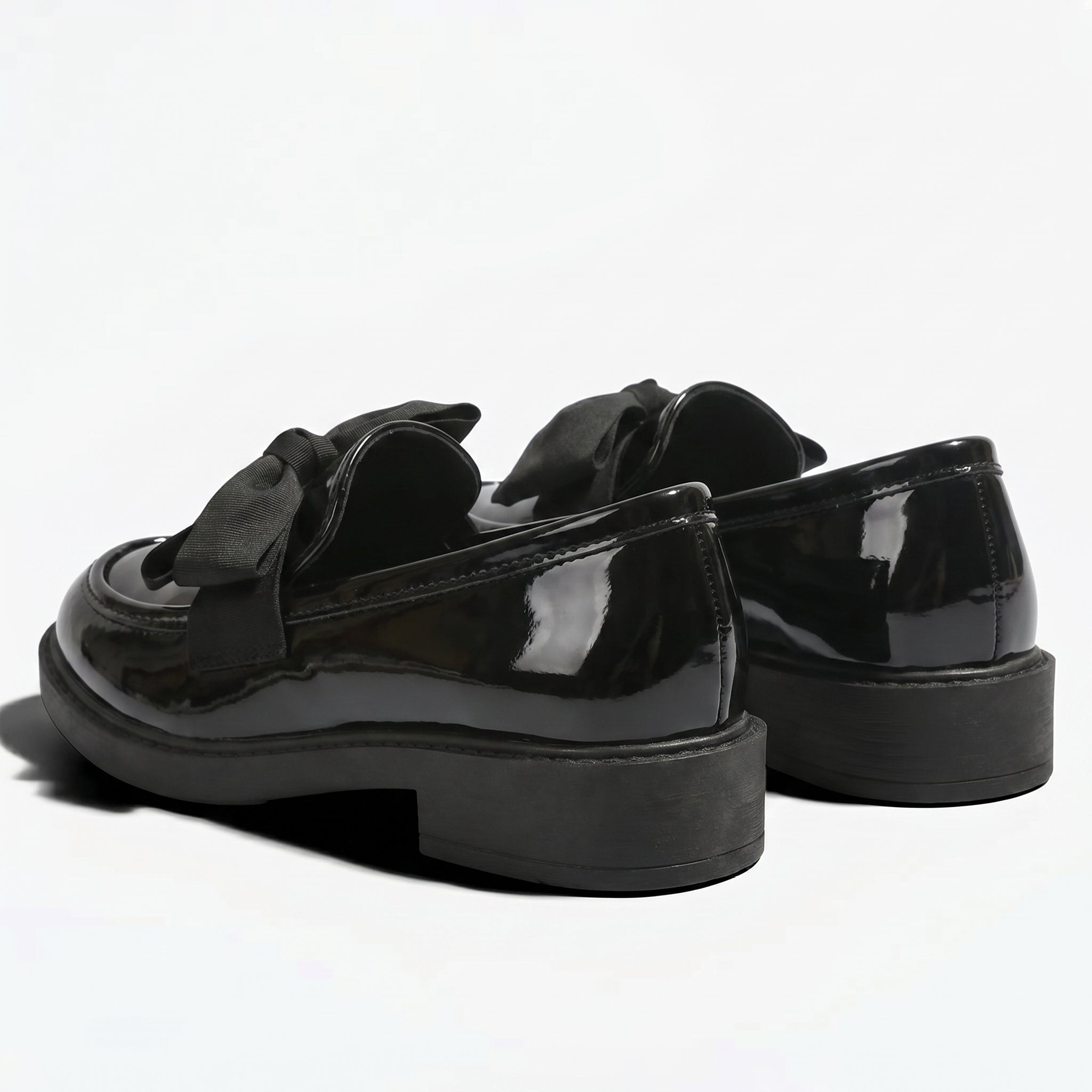 Florence - Women's Platform Loafers with Bow Detail - Loafers - Glossy Black - Taylor & Bennett