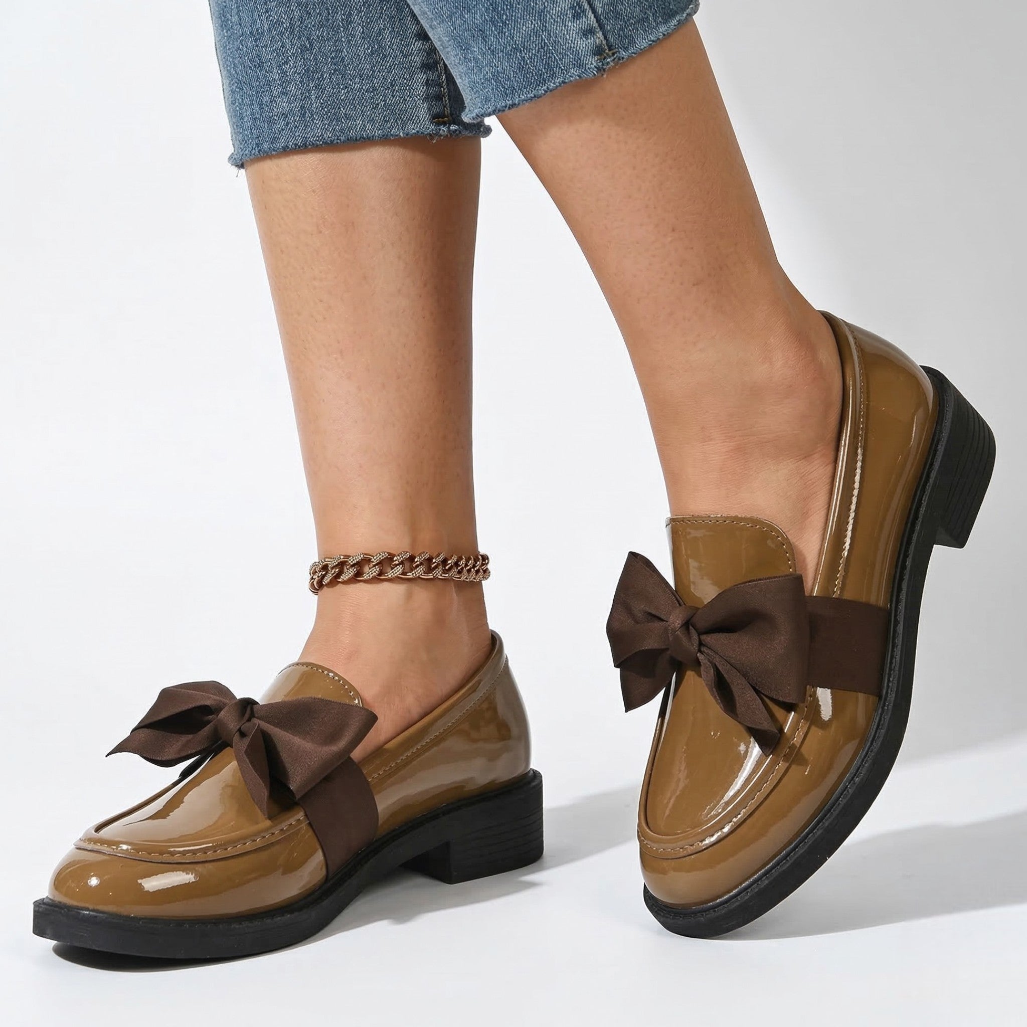 Florence - Women's Platform Loafers with Bow Detail - Loafers - Brown - Taylor & Bennett
