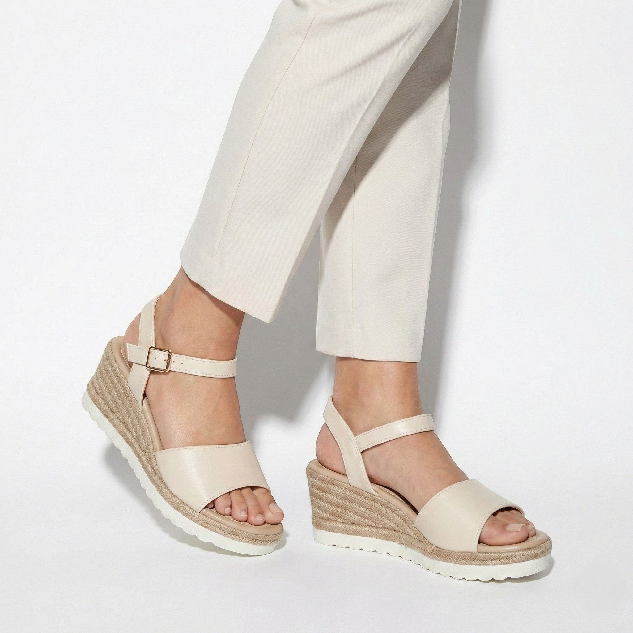 Florence - Women's Wedge Sandals with Adjustable Ankle Straps - Sandals - Beige - Taylor & Bennett