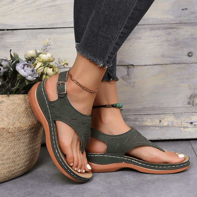 Florence - Women's Wedge Sandals with Buckle Slingback - Sandals - Green - Taylor & Bennett