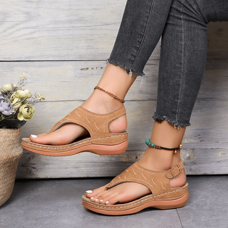 Florence - Women's Wedge Sandals with Buckle Slingback - Sandals - Brown - Taylor & Bennett