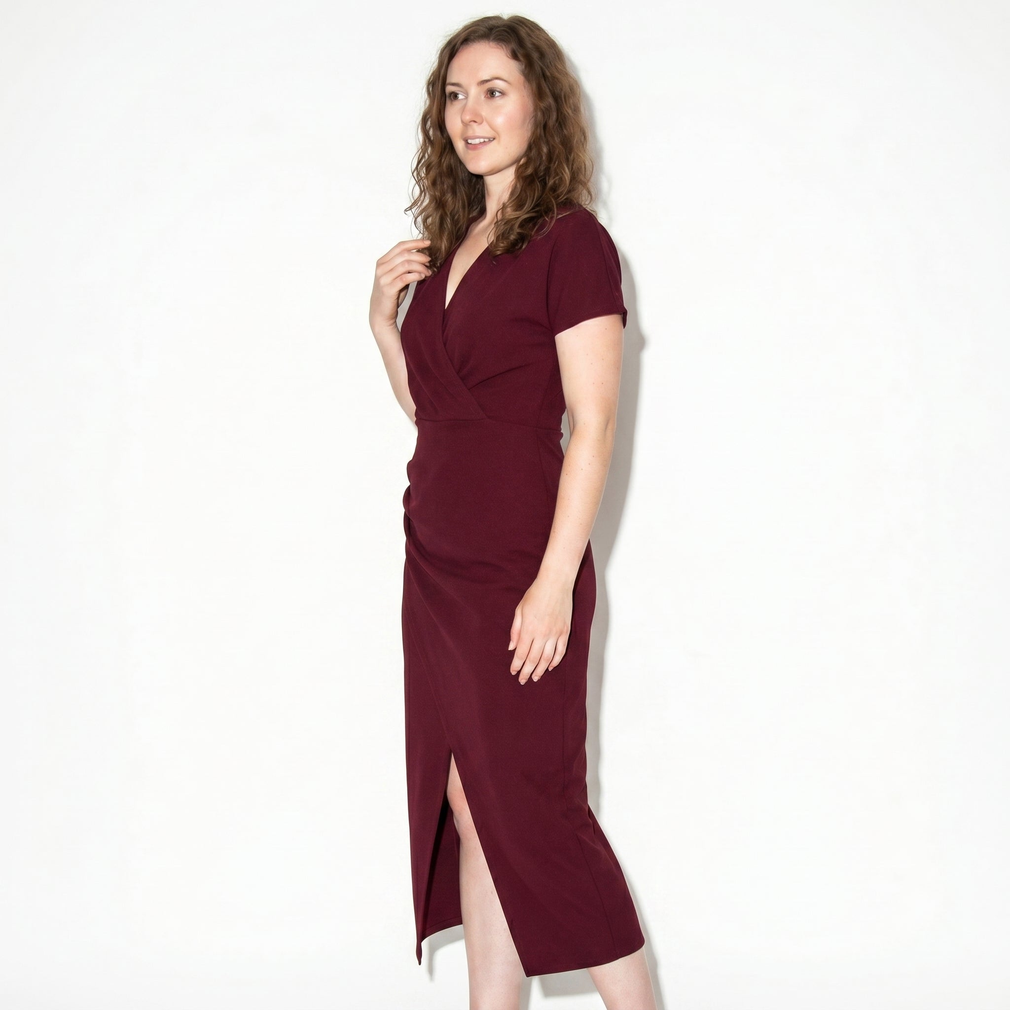 Freya - Women's Ruched Bodycon Casual Midi Dress - Dresses - Burgundy - Taylor & Bennett