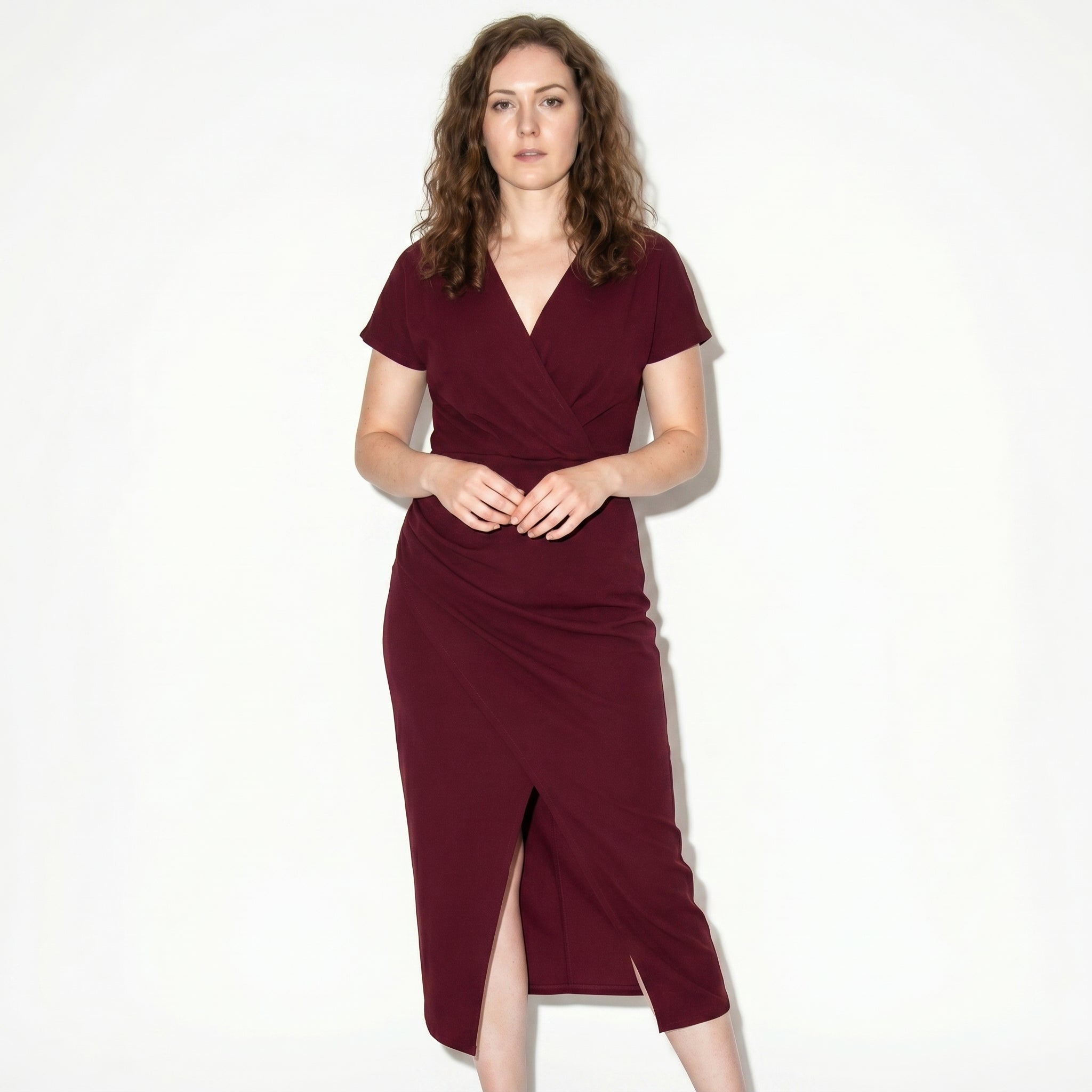 Freya - Women's Ruched Bodycon Casual Midi Dress - Dresses - Burgundy - Taylor & Bennett