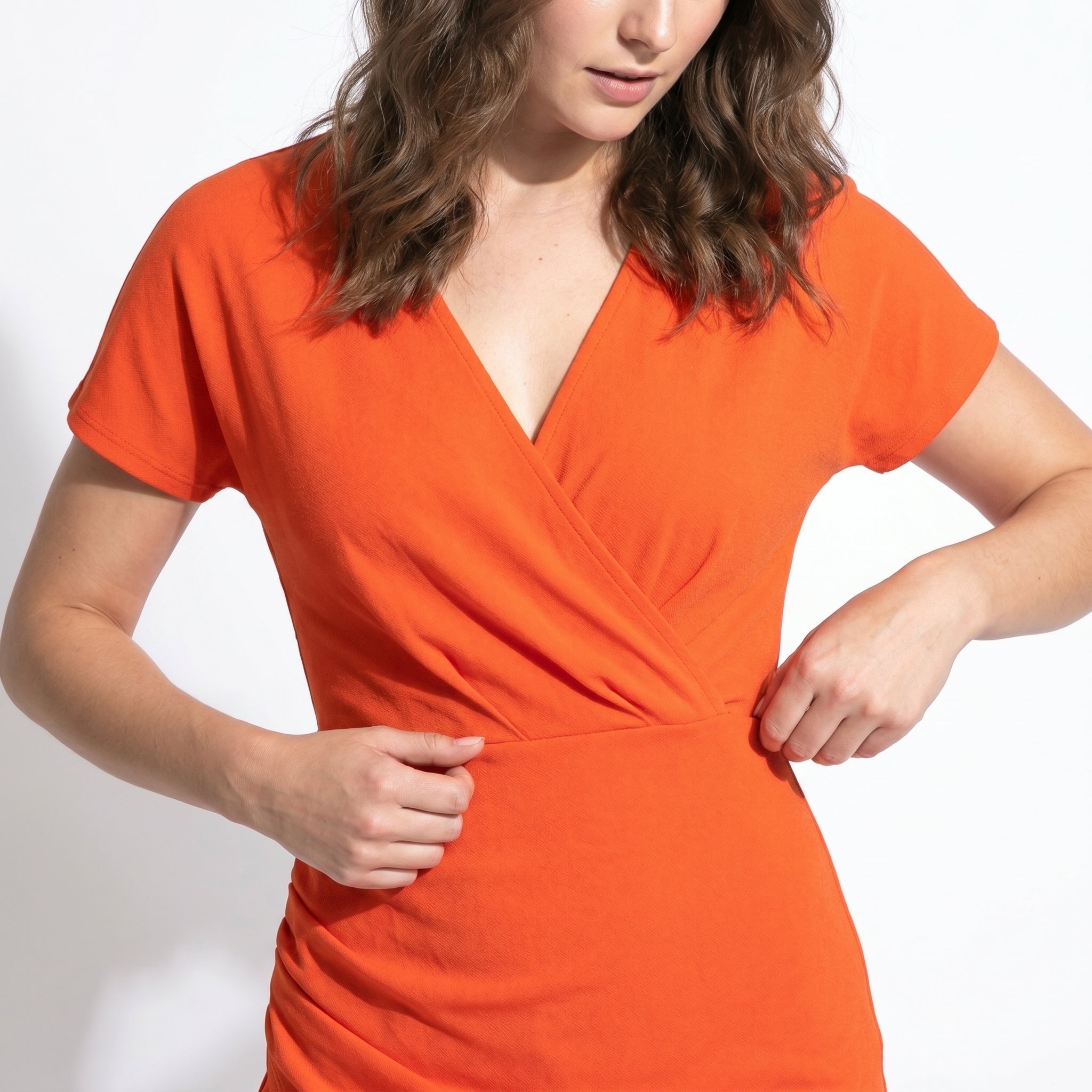 Freya - Women's Ruched Bodycon Casual Midi Dress - Dresses - Orange - Taylor & Bennett