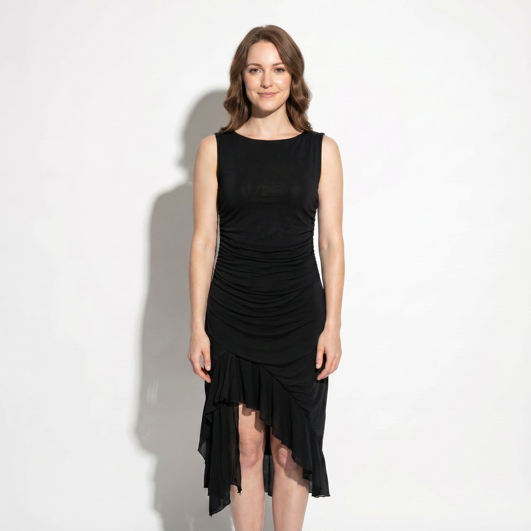 Freya - Women's Ruched Sleeveless Party Midi Dress - Midi Dresses - Black - Taylor & Bennett