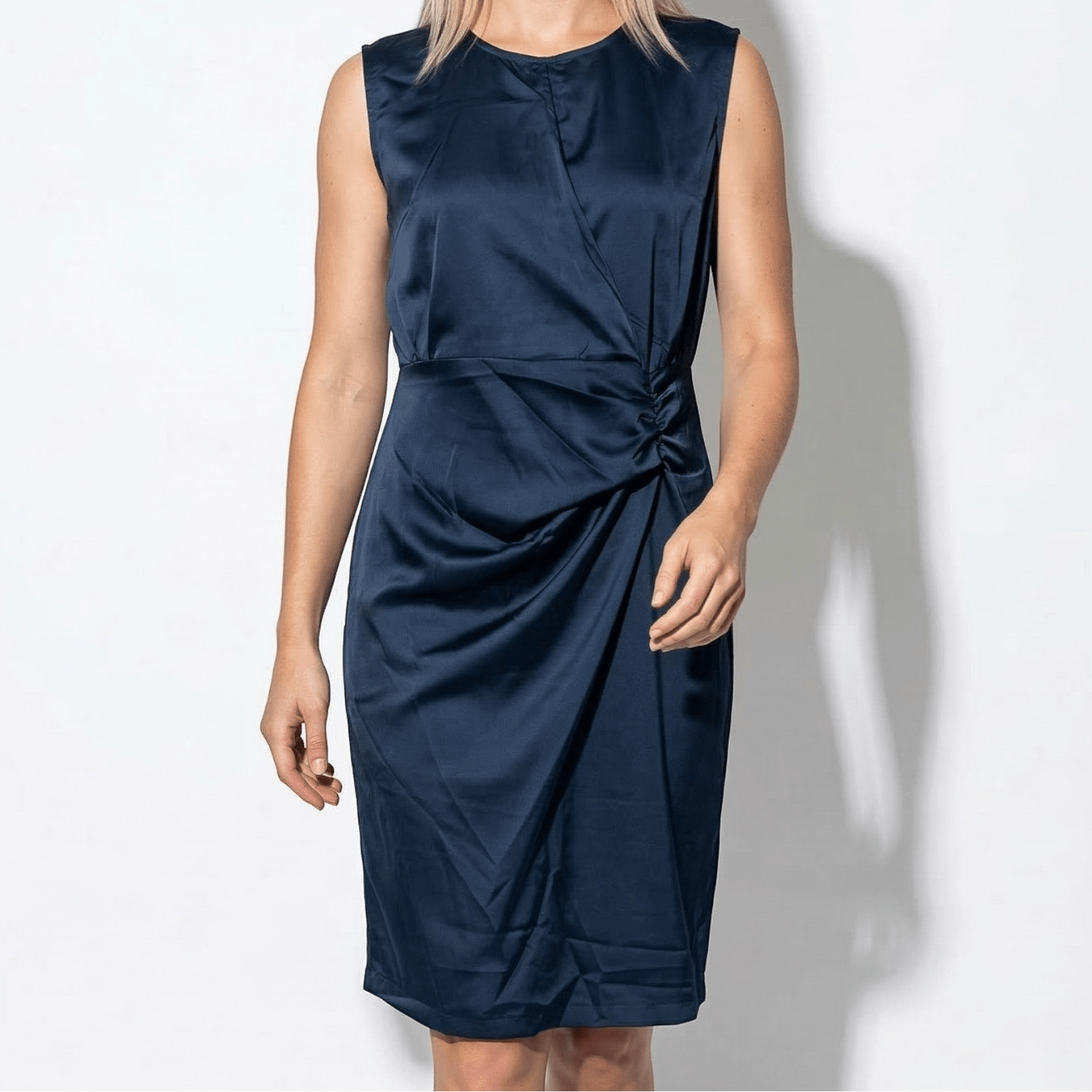 Freya - Women's Sleeveless Mini Dress with Side Draping - Mini Dresses - Dark Blue - Taylor & Bennett