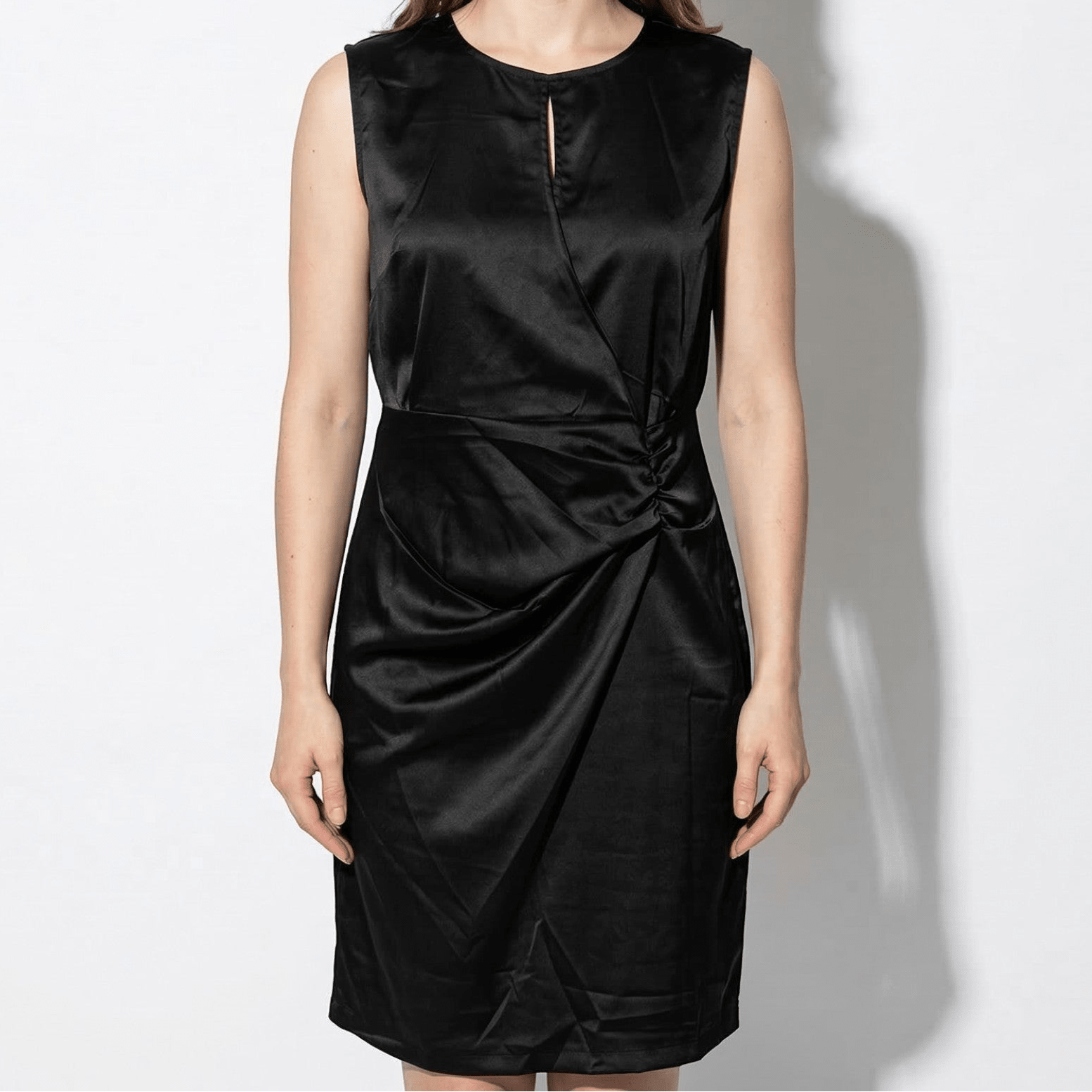 Freya - Women's Sleeveless Mini Dress with Side Draping - Mini Dresses - Black - Taylor & Bennett