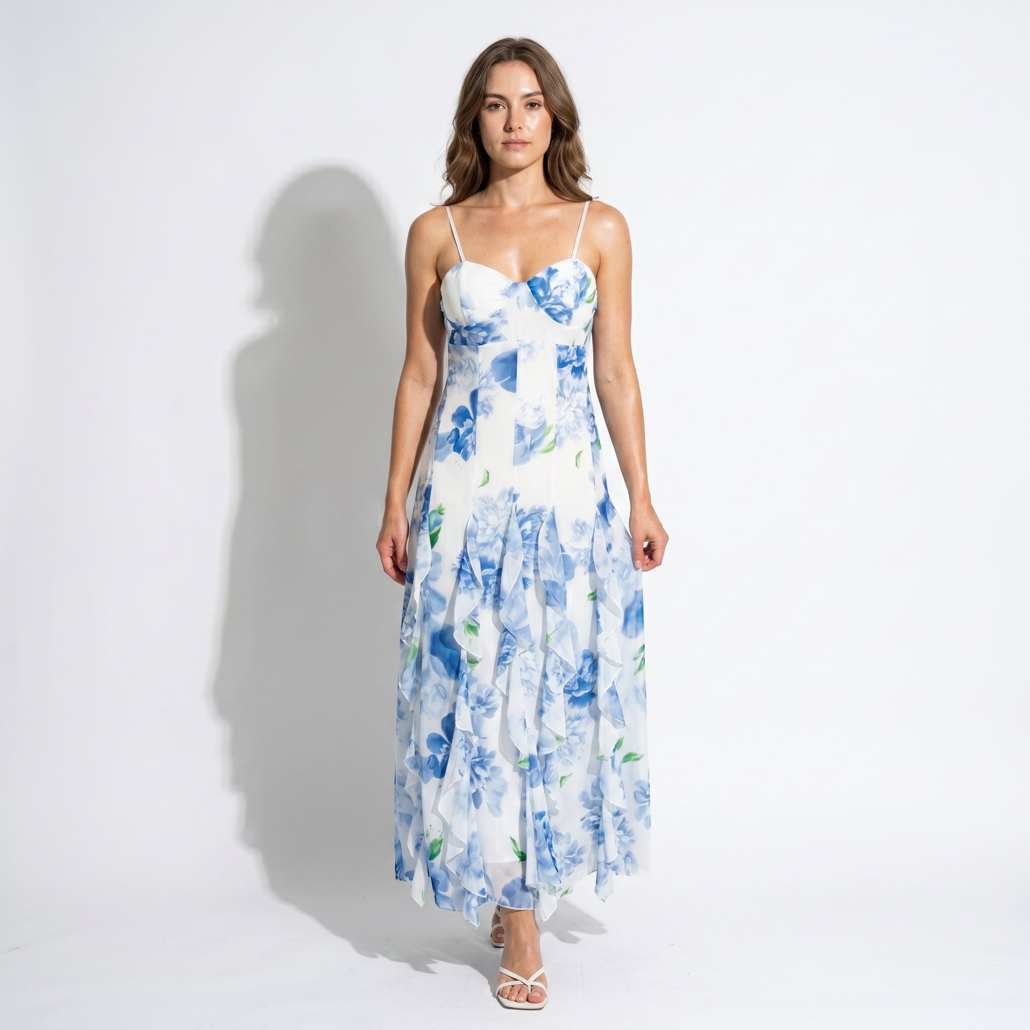Freya - Women's Wedding Guest Floral Chiffon Maxi Dress - Maxi Dress - Blue - Taylor & Bennett