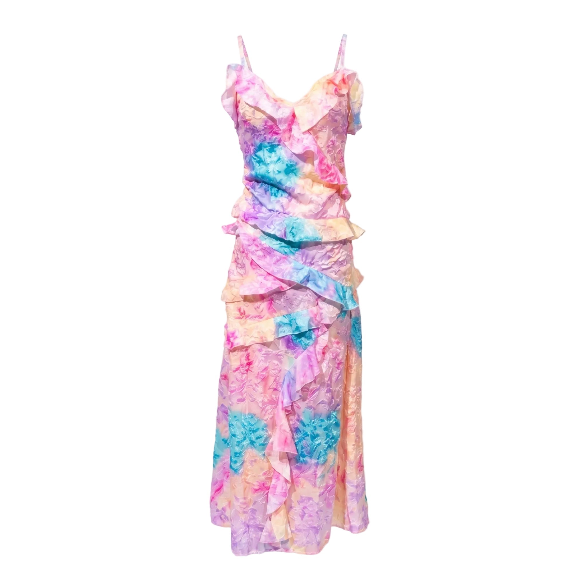 Freya - Women's Wedding Guest Floral Ruffle V - Neck Maxi Dress - Maxi Dress - Pink - Taylor & Bennett