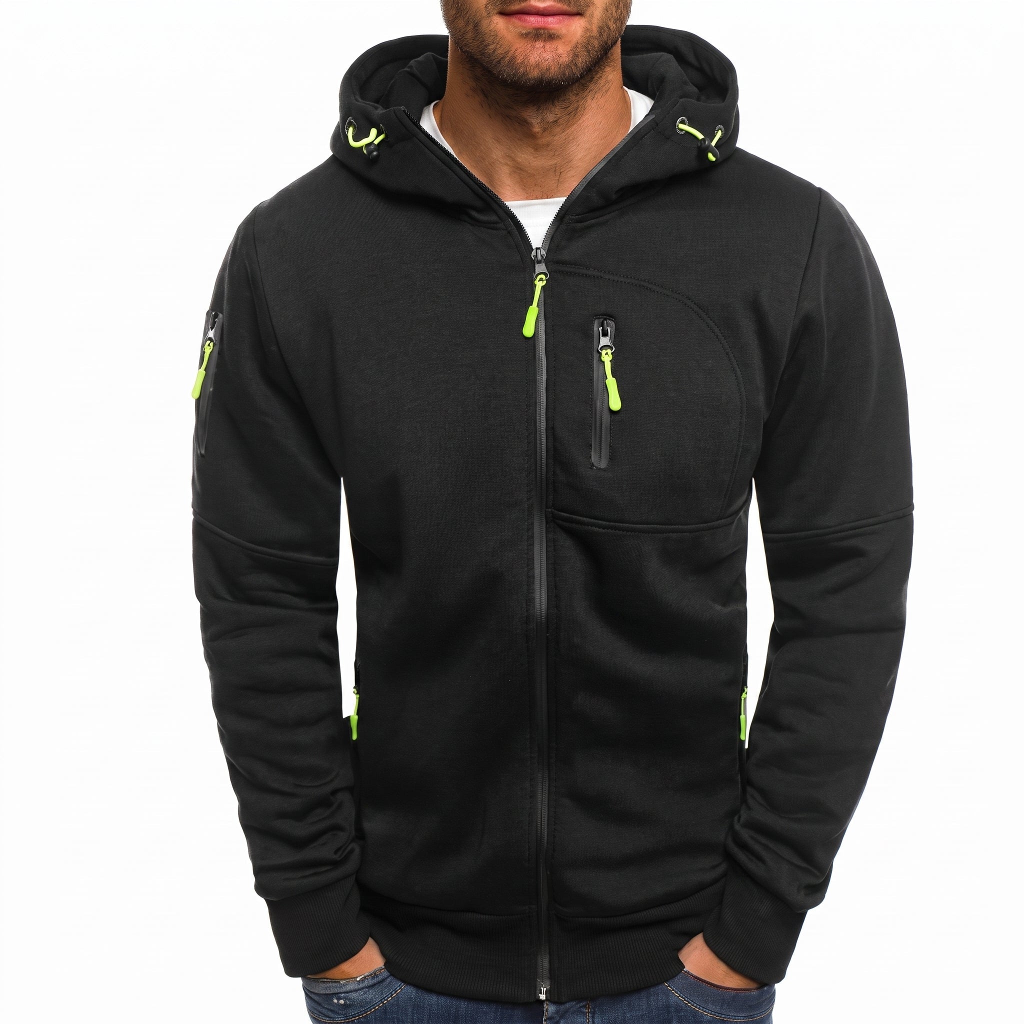 Friedrich - Men's Ribbed Cuff Multi-Pocket Contrast Zip Hoodie - Hoodies - Black - Taylor & Bennett