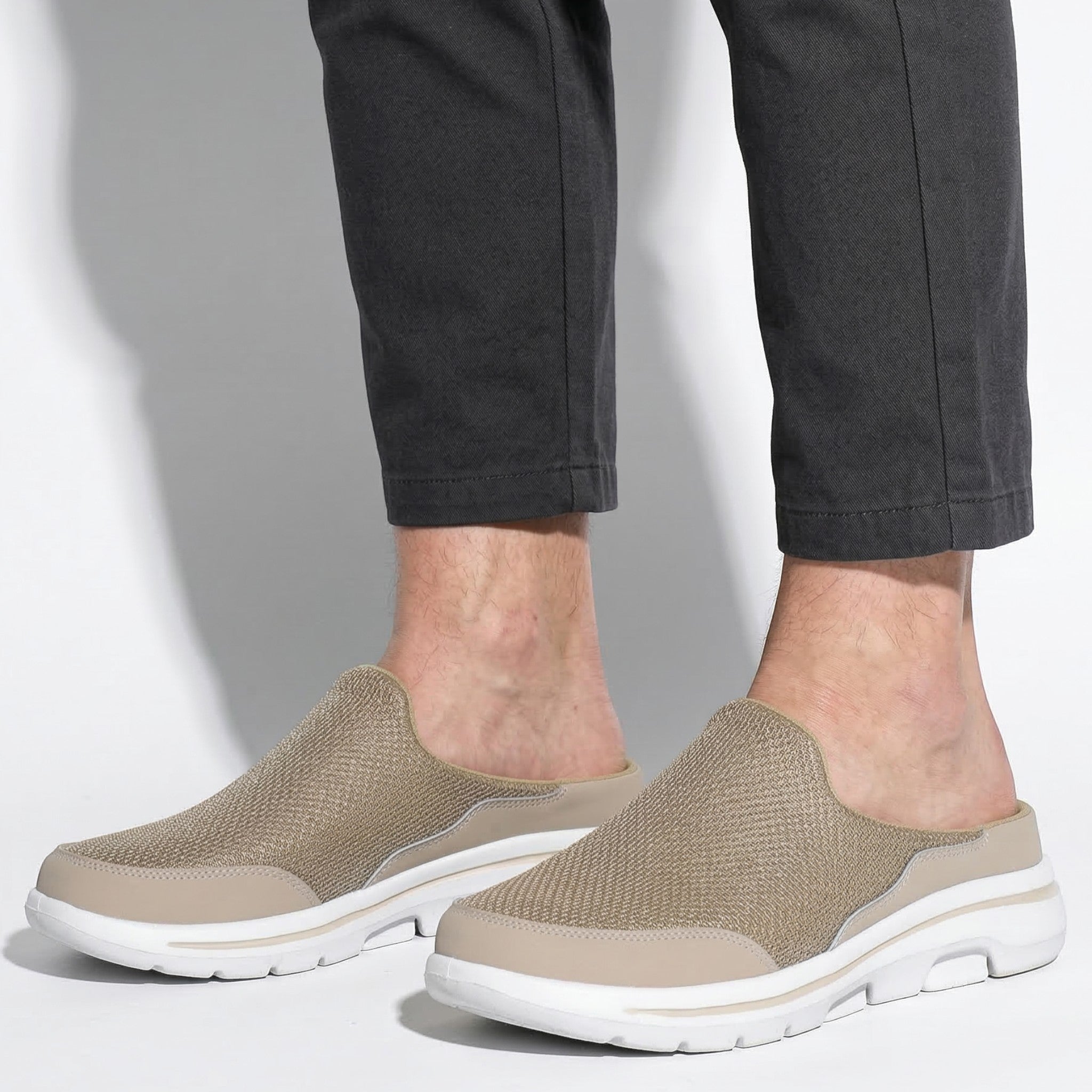 George - Men's Breathable Slip - On Trainers Mules - Trainers - Khaki - Taylor & Bennett
