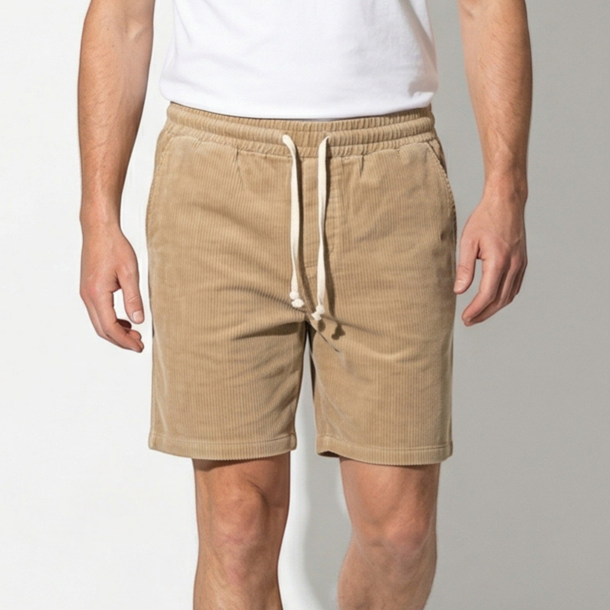 George - Men's Corduroy Shorts with Drawstring Waist - Corduroy pants - Beige - Taylor & Bennett