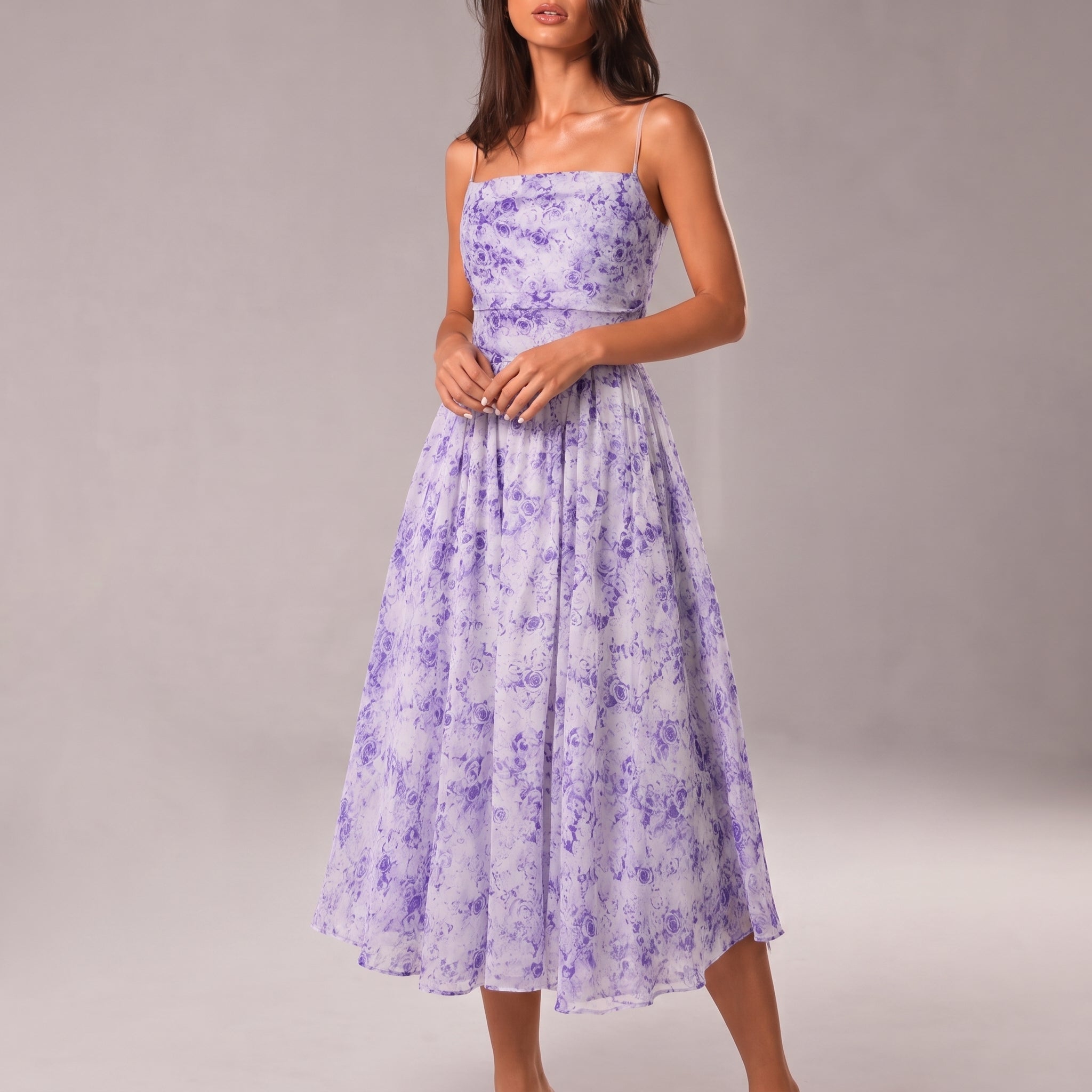 Georgia - Women's Party Floral Square Neck Midi Dress - Midi Dresses - Purple - Taylor & Bennett