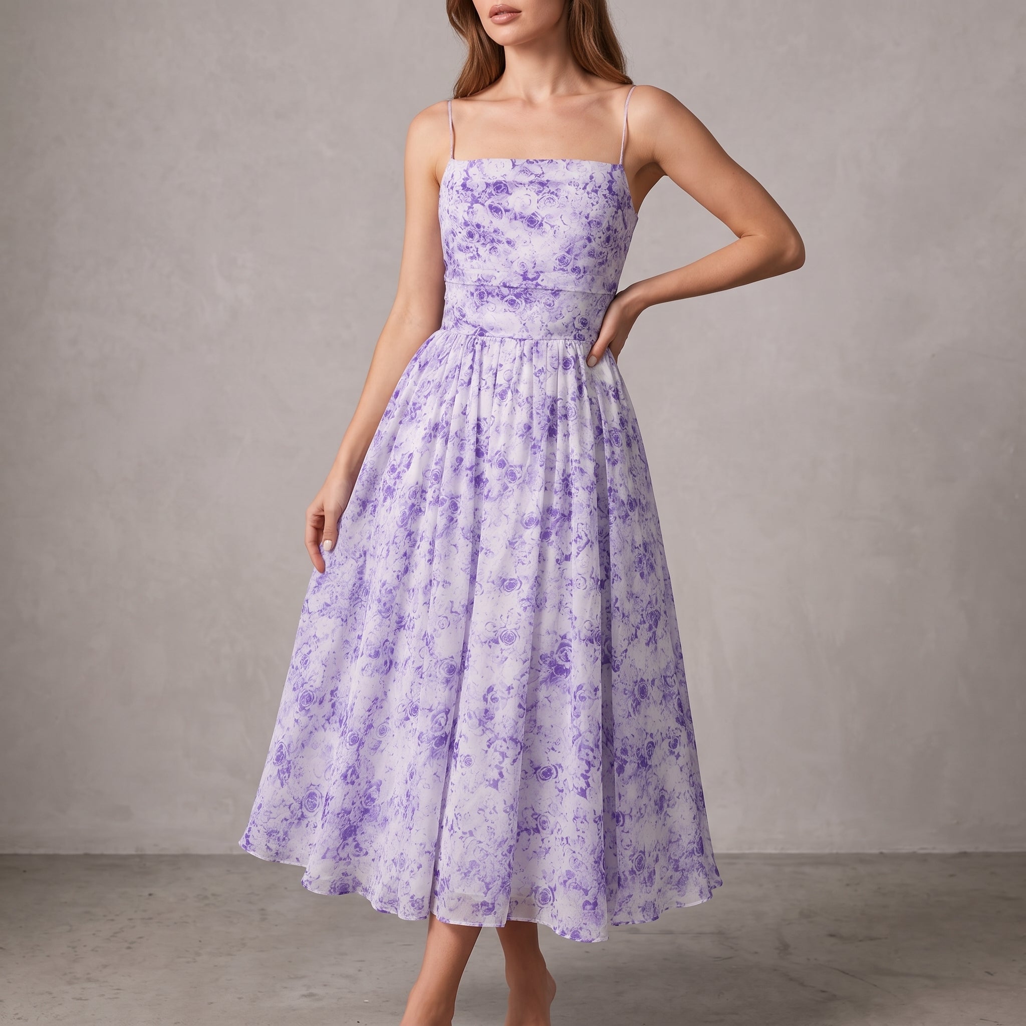 Georgia - Women's Party Floral Square Neck Midi Dress - Midi Dresses - Purple - Taylor & Bennett