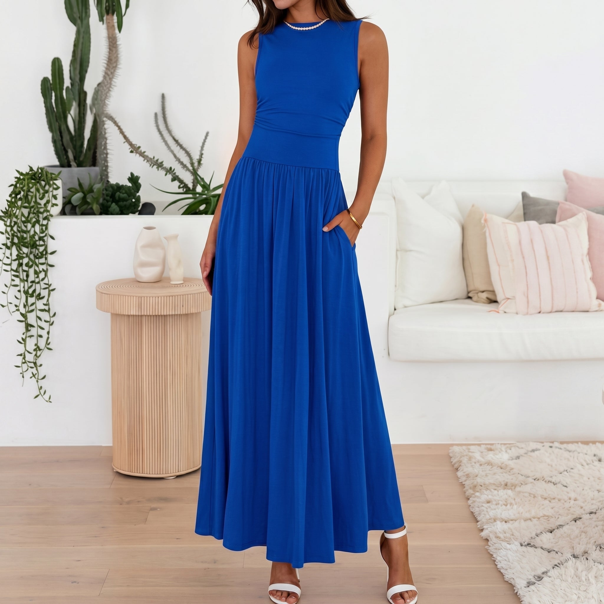 Georgia - Women's Semi - Formal Pleated Maxi Dress - Maxi Dress - Blue - Taylor & Bennett